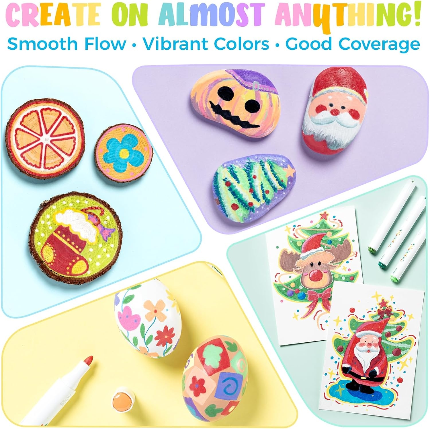 image:imageOhuhu Acrylic Paint Markers UltraWashable Markers for Kids Bullet Tip Paint Pens for Rock Painting Easter Eggs Wood Glass Ceramic Canvas School Classroom Supplies Ages 314