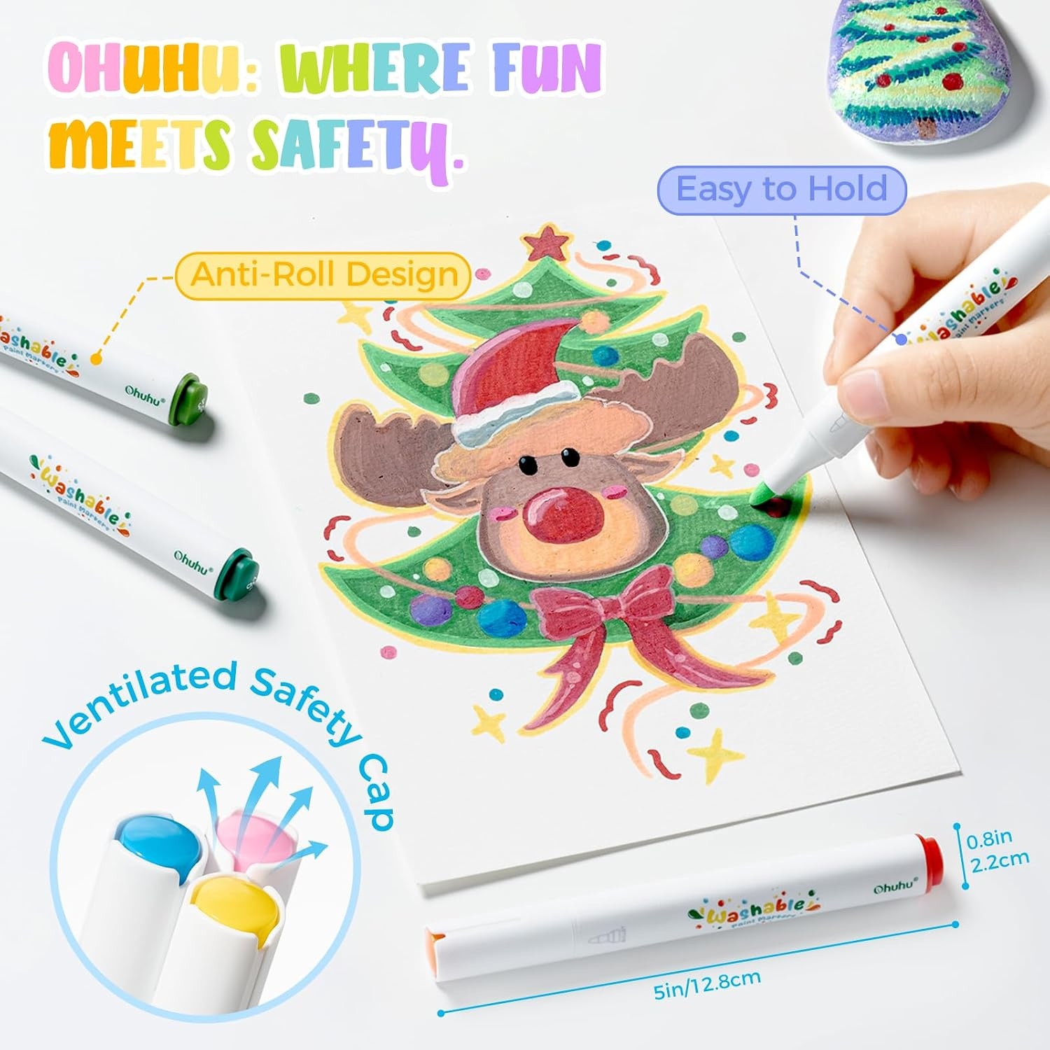 image:imageOhuhu Acrylic Paint Markers UltraWashable Markers for Kids Bullet Tip Paint Pens for Rock Painting Easter Eggs Wood Glass Ceramic Canvas School Classroom Supplies Ages 314