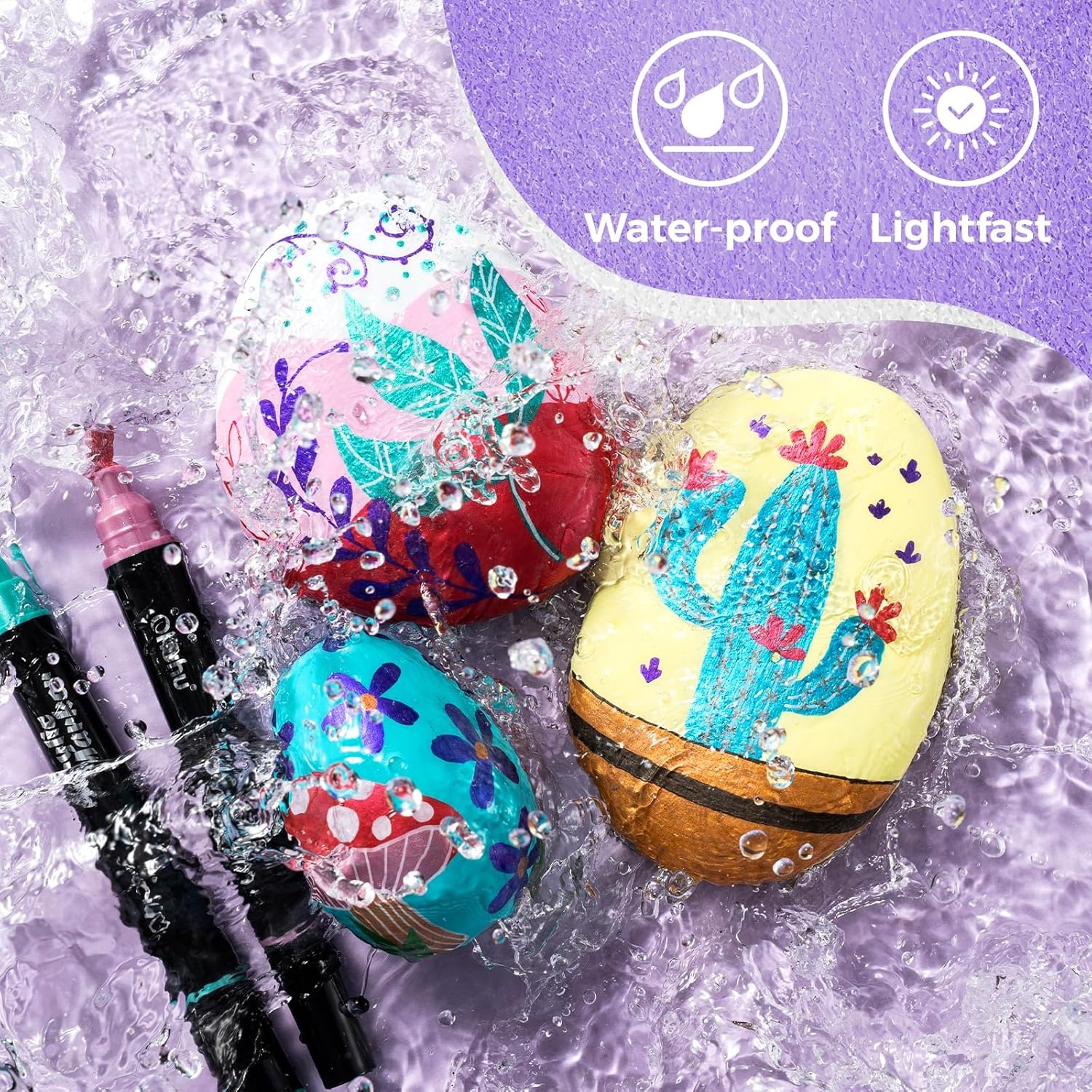 image:imageOhuhu Acrylic Paint Pens 30 Colors Dual Tips Round amp Fine Acrylic Markers High Opacity Paint Markers Waterproof Lightfast for Rock Painting Easter Eggs Wood Glass Ceramic Canvas Kakaako60 Pens 45 Regular 9 Metallic 6 Neon Colors
