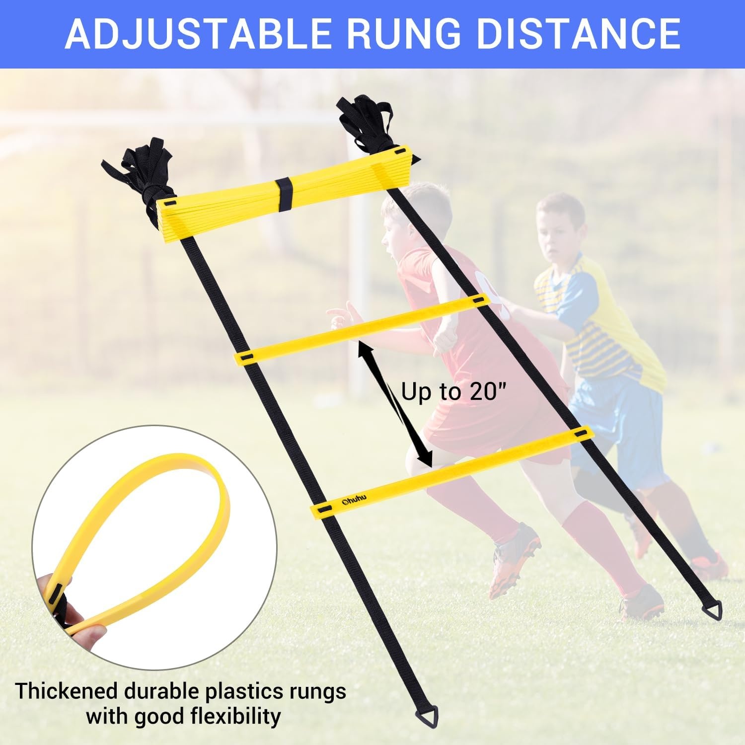 image:imageOhuhu Agility Ladder Speed Training Set 12 Rung 20ft Exercise Ladders with Ground Stakes for Soccer Football Boxing Footwork Sports Fitness Training Ladder with Carry Bag