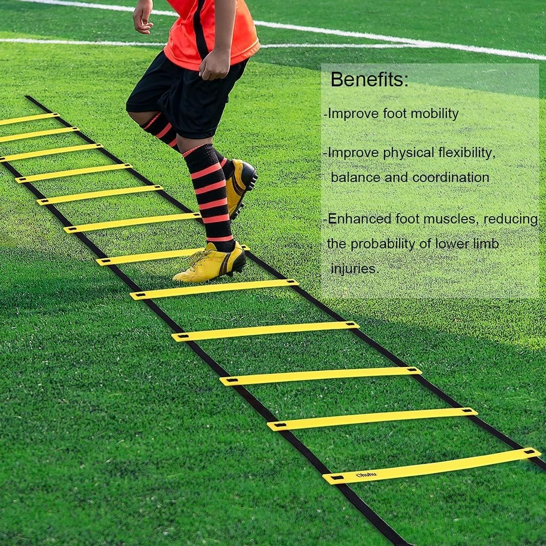 image:imageOhuhu Agility Ladder Speed Training Set 12 Rung 20ft Exercise Ladders with Ground Stakes for Soccer Football Boxing Footwork Sports Fitness Training Ladder with Carry Bag