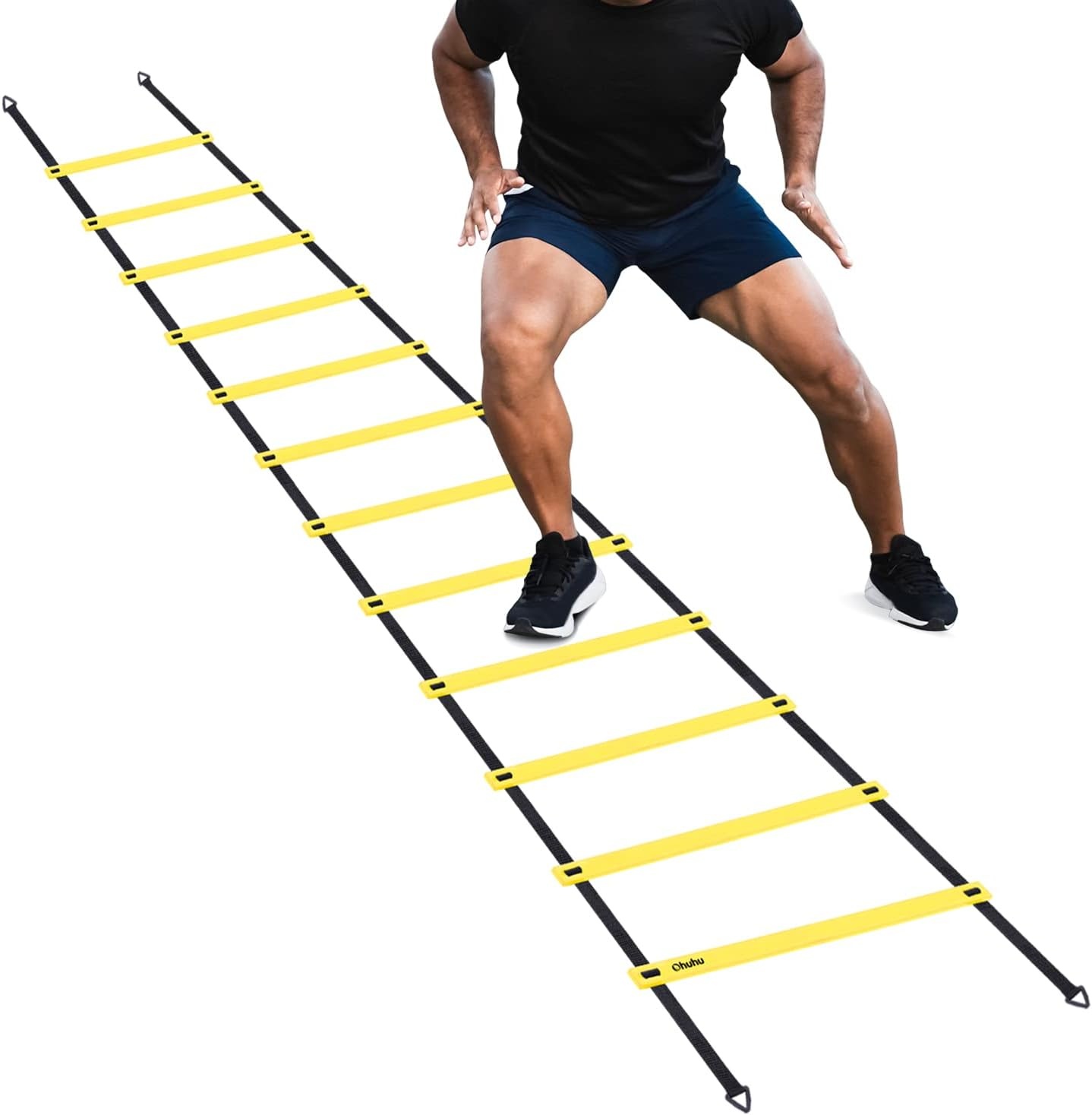 image:imageOhuhu Agility Ladder Speed Training Set 12 Rung 20ft Exercise Ladders with Ground Stakes for Soccer Football Boxing Footwork Sports Fitness Training Ladder with Carry Bag