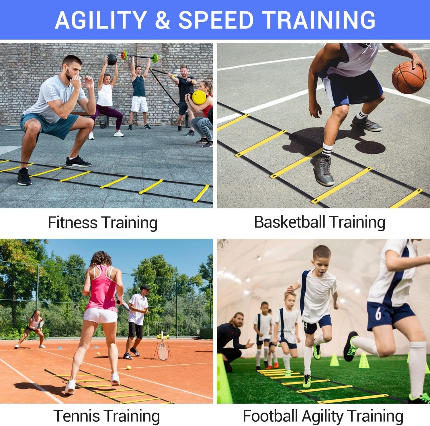 image:imageOhuhu Agility Ladder Speed Training Set 12 Rung 20ft Exercise Ladders with Ground Stakes for Soccer Football Boxing Footwork Sports Fitness Training Ladder with Carry Bag
