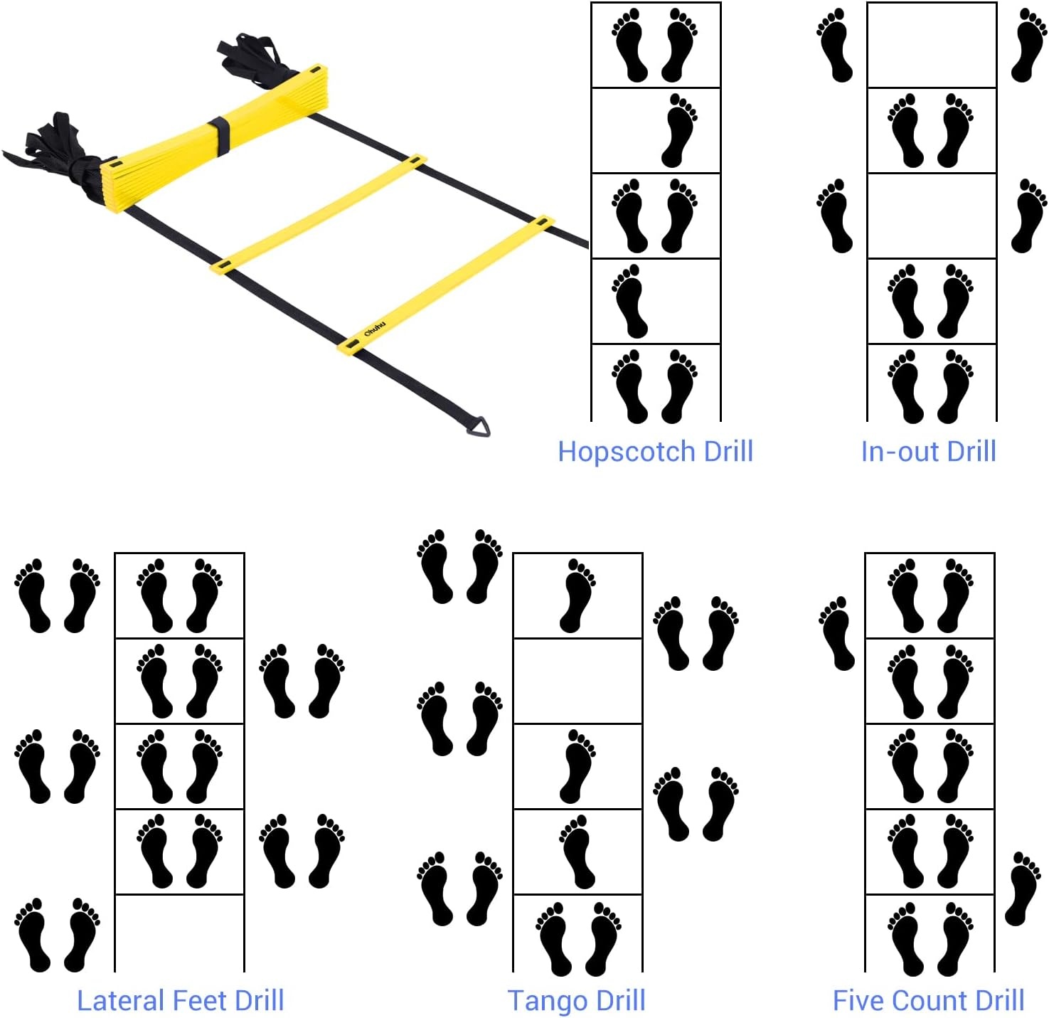 image:imageOhuhu Agility Ladder Speed Training Set 12 Rung 20ft Exercise Ladders with Ground Stakes for Soccer Football Boxing Footwork Sports Fitness Training Ladder with Carry Bag