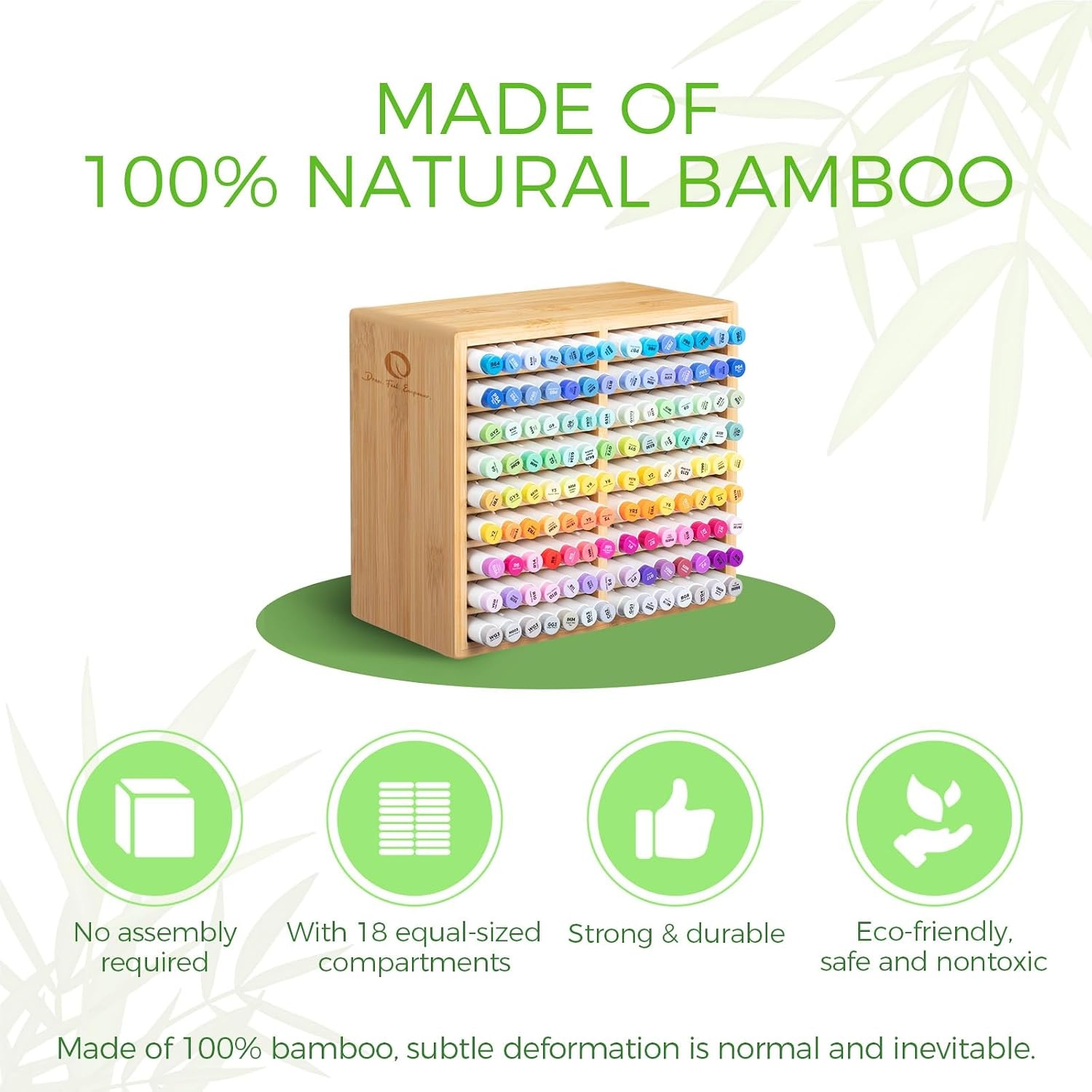 image:imageOhuhu Bamboo Marker Organizer Wooden Desktop Storage Hold 126 Markers Pens Pencils Art Brushes Stationary Organizer Pencil Holder with 18 Compartments for Home Classroom Office DecorRounded Corner Hold 126 Markers