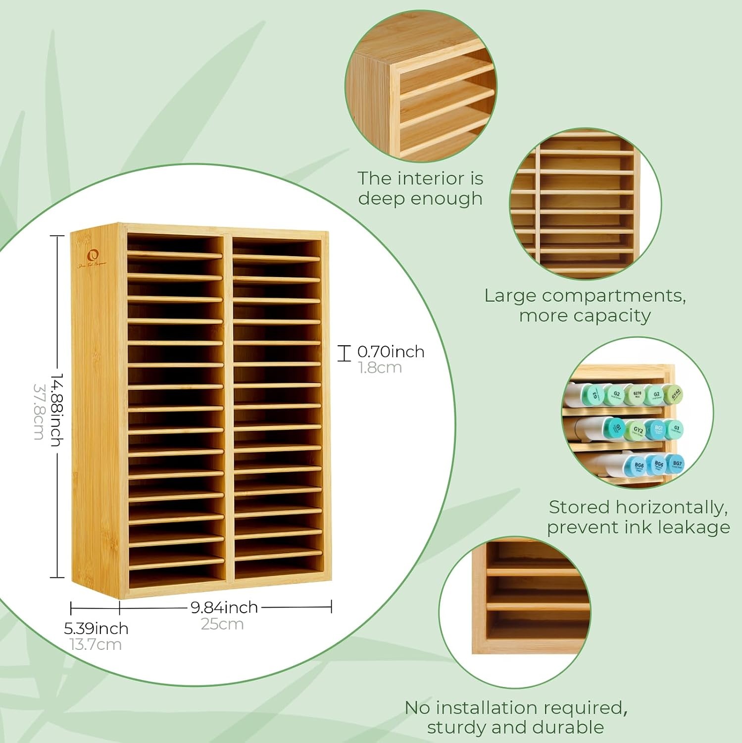 image:imageOhuhu Bamboo Marker Organizer Wooden Desktop Storage Hold 126 Markers Pens Pencils Art Brushes Stationary Organizer Pencil Holder with 18 Compartments for Home Classroom Office DecorRight Angle Hold 224 Markers