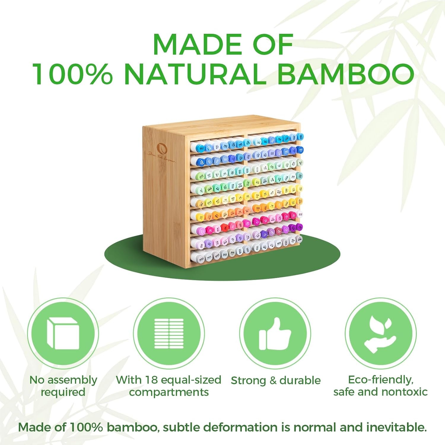 image:imageOhuhu Bamboo Marker Organizer Wooden Desktop Storage Hold 126 Markers Pens Pencils Art Brushes Stationary Organizer Pencil Holder with 18 Compartments for Home Classroom Office DecorRight Angle Hold 126 Markers
