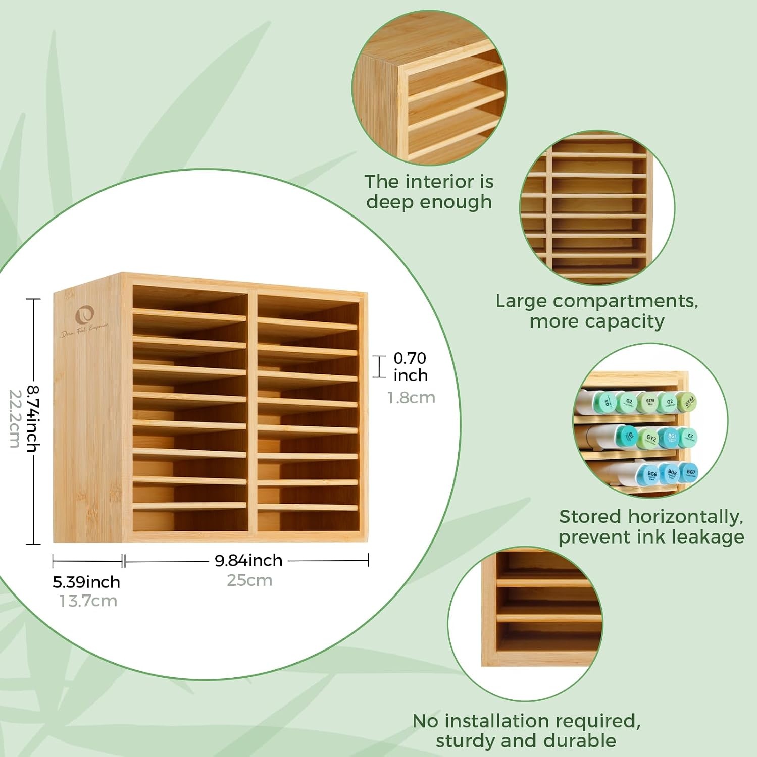 image:imageOhuhu Bamboo Marker Organizer Wooden Desktop Storage Hold 126 Markers Pens Pencils Art Brushes Stationary Organizer Pencil Holder with 18 Compartments for Home Classroom Office DecorRight Angle Hold 126 Markers