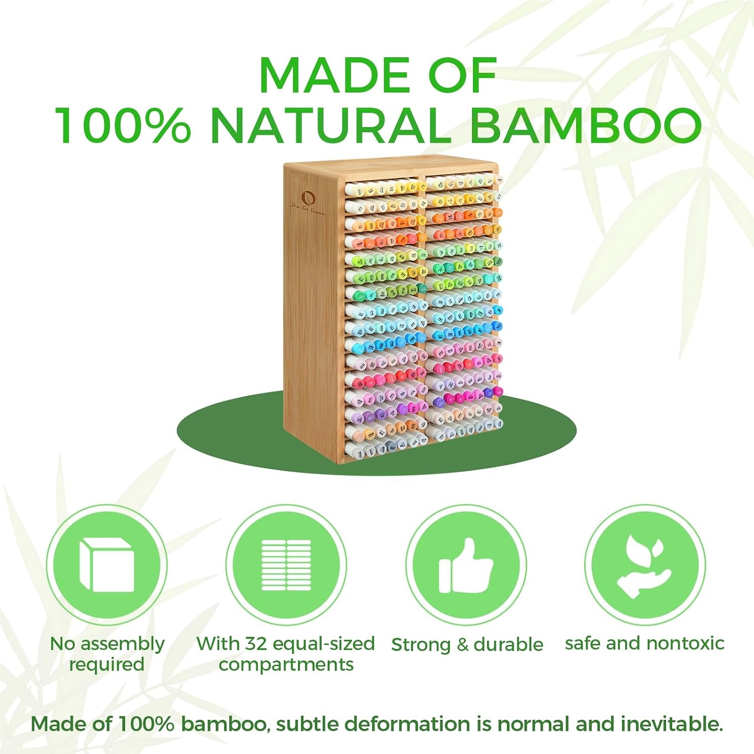 image:imageOhuhu Bamboo Marker Organizer Wooden Desktop Storage Hold 126 Markers Pens Pencils Art Brushes Stationary Organizer Pencil Holder with 18 Compartments for Home Classroom Office DecorRounded Corner Hold 224 Markers