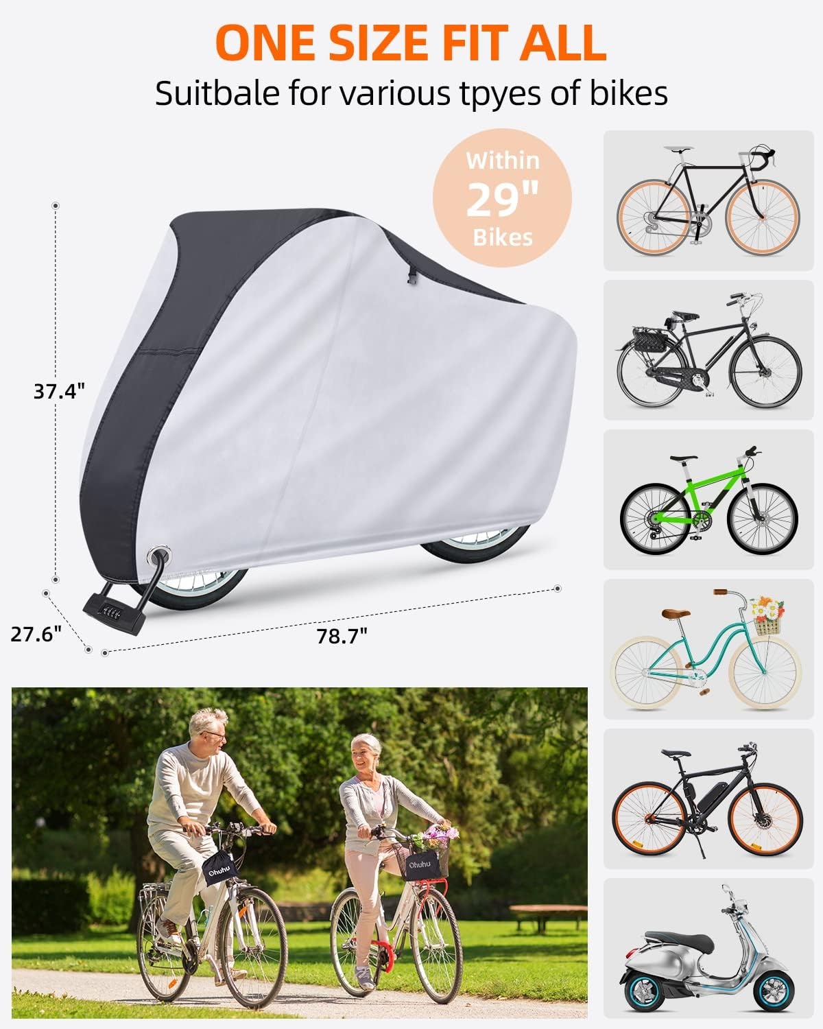 image:imageOhuhu Bike Cover Waterproof Outdoor Bicycle Covers for Mountain and Road Bikes Rain Sun UV Proof XL