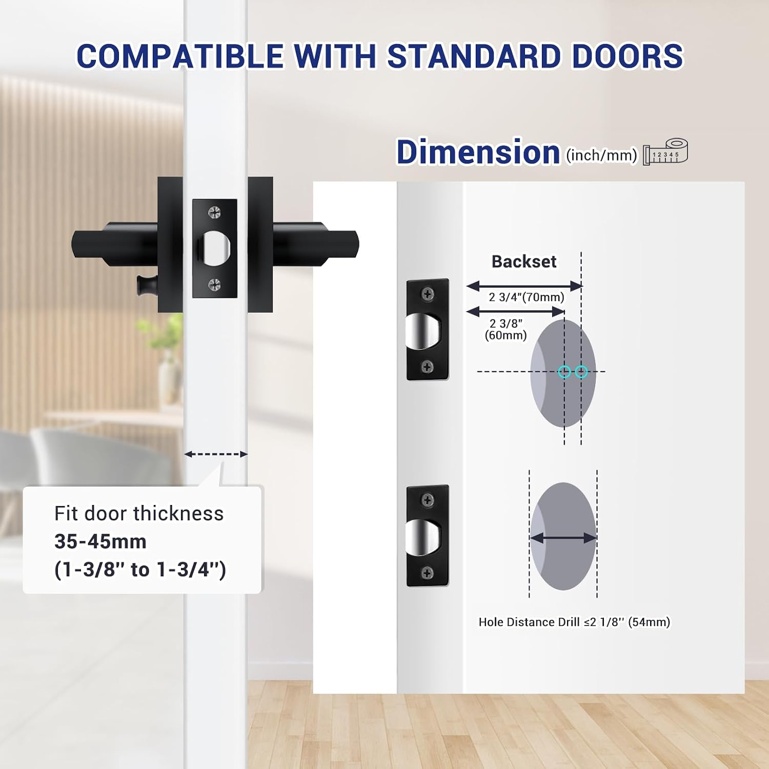 image:imageOhuhu Black Door Knob 2 Pack Door Knobs Matte Black Door Handle Bedroom Door Lock Interior Door Knobs Door Lever with Modern Contemporary Slim Square Design for Bathroom Privacy in Satin Zinc