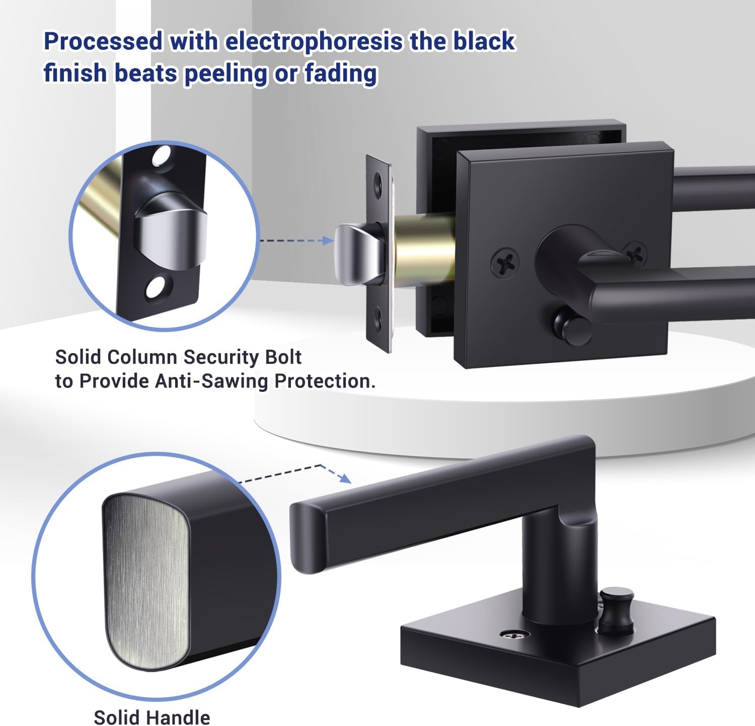 image:imageOhuhu Black Door Knob 2 Pack Door Knobs Matte Black Door Handle Bedroom Door Lock Interior Door Knobs Door Lever with Modern Contemporary Slim Square Design for Bathroom Privacy in Satin Zinc