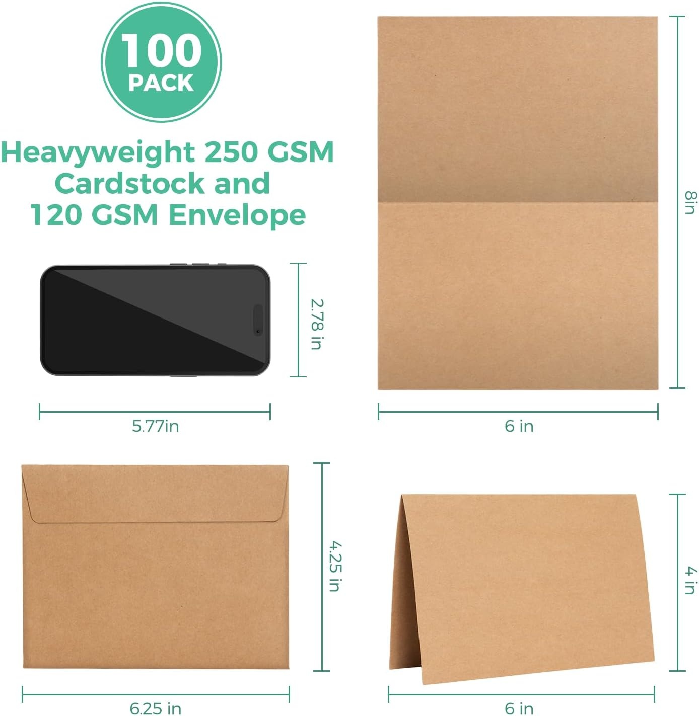 image:imageOhuhu Blank White Cards and Envelopes 100 Pack 4 x 6 Heavyweight Folded Cards and A4 Envelopes for DIY Greeting Cards Wedding Birthday Invitations Baby Shower Thank You Cards and All OccasionsBrown Kraft