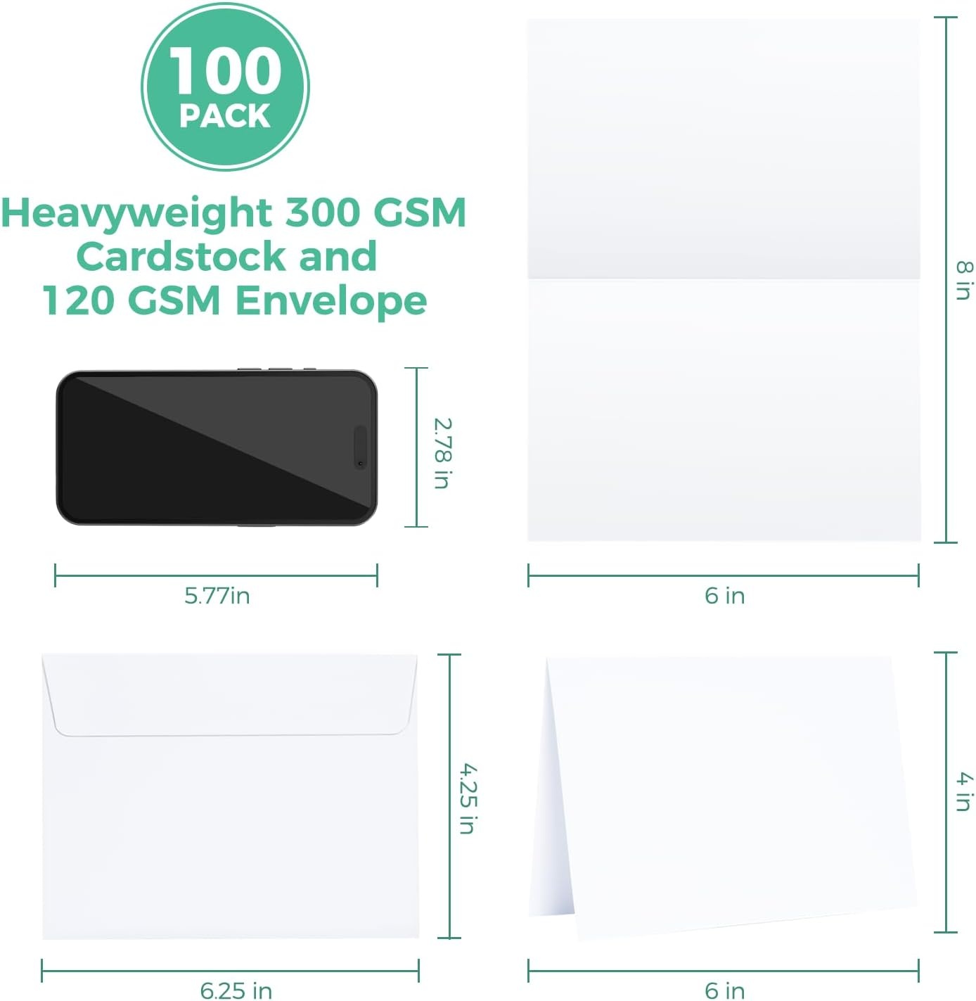 image:imageOhuhu Blank White Cards and Envelopes 100 Pack 4 x 6 Heavyweight Folded Cards and A4 Envelopes for DIY Greeting Cards Wedding Birthday Invitations Baby Shower Thank You Cards and All OccasionsWhite