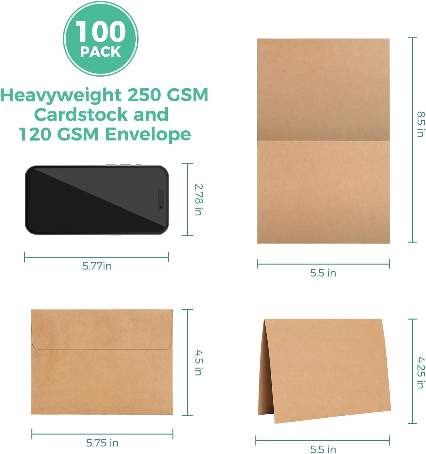 image:imageOhuhu Blank White Cards and Envelopes 100 Pack 4 x 6 Heavyweight Folded Cards and A4 Envelopes for DIY Greeting Cards Wedding Birthday Invitations Baby Shower Thank You Cards and All OccasionsBrown Kraft