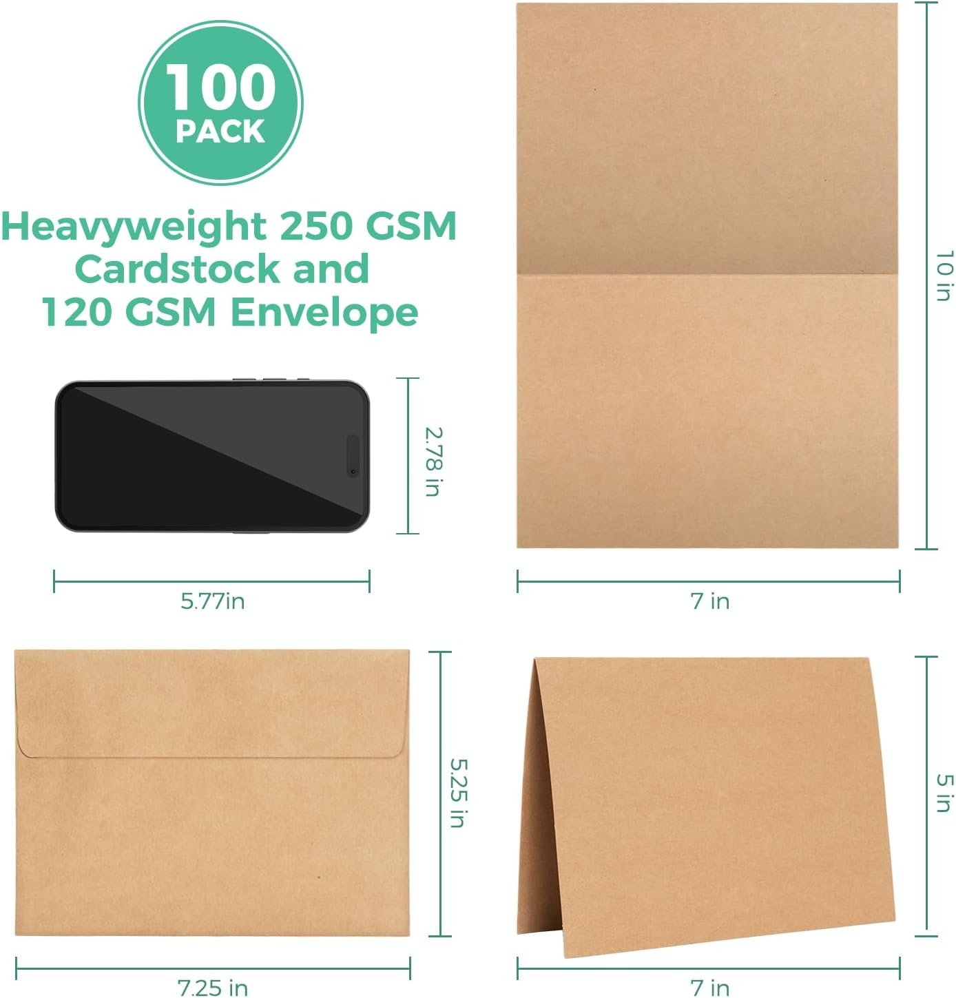 image:imageOhuhu Blank White Cards and Envelopes 100 Pack 4 x 6 Heavyweight Folded Cards and A4 Envelopes for DIY Greeting Cards Wedding Birthday Invitations Baby Shower Thank You Cards and All OccasionsBrown Kraft