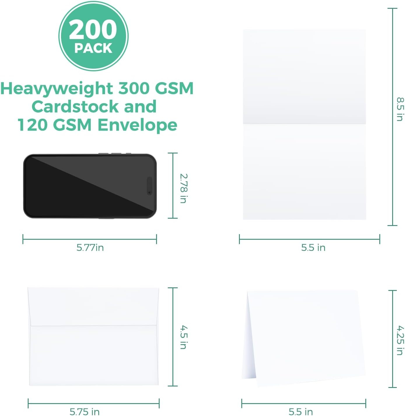 image:imageOhuhu Blank White Cards and Envelopes 200 Pack 425 x 55 Heavyweight Folded Cardstock and A2 Envelopes for DIY Greeting Cards Wedding Birthday Invitations Baby Shower Thank You Cards and MoreA2 425x55