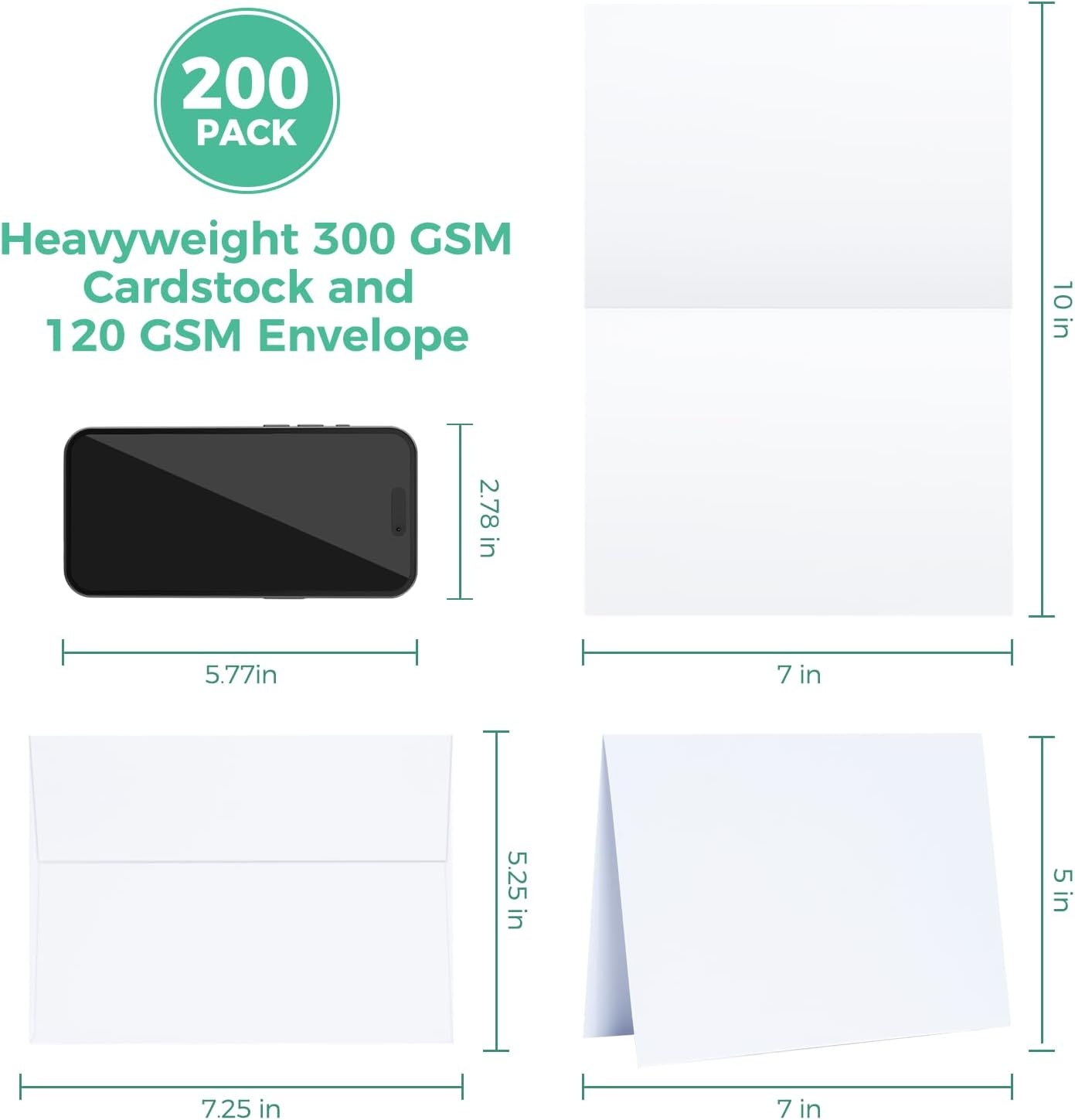 image:imageOhuhu Blank White Cards and Envelopes 200 Pack 425 x 55 Heavyweight Folded Cardstock and A2 Envelopes for DIY Greeting Cards Wedding Birthday Invitations Baby Shower Thank You Cards and MoreA7 5x7