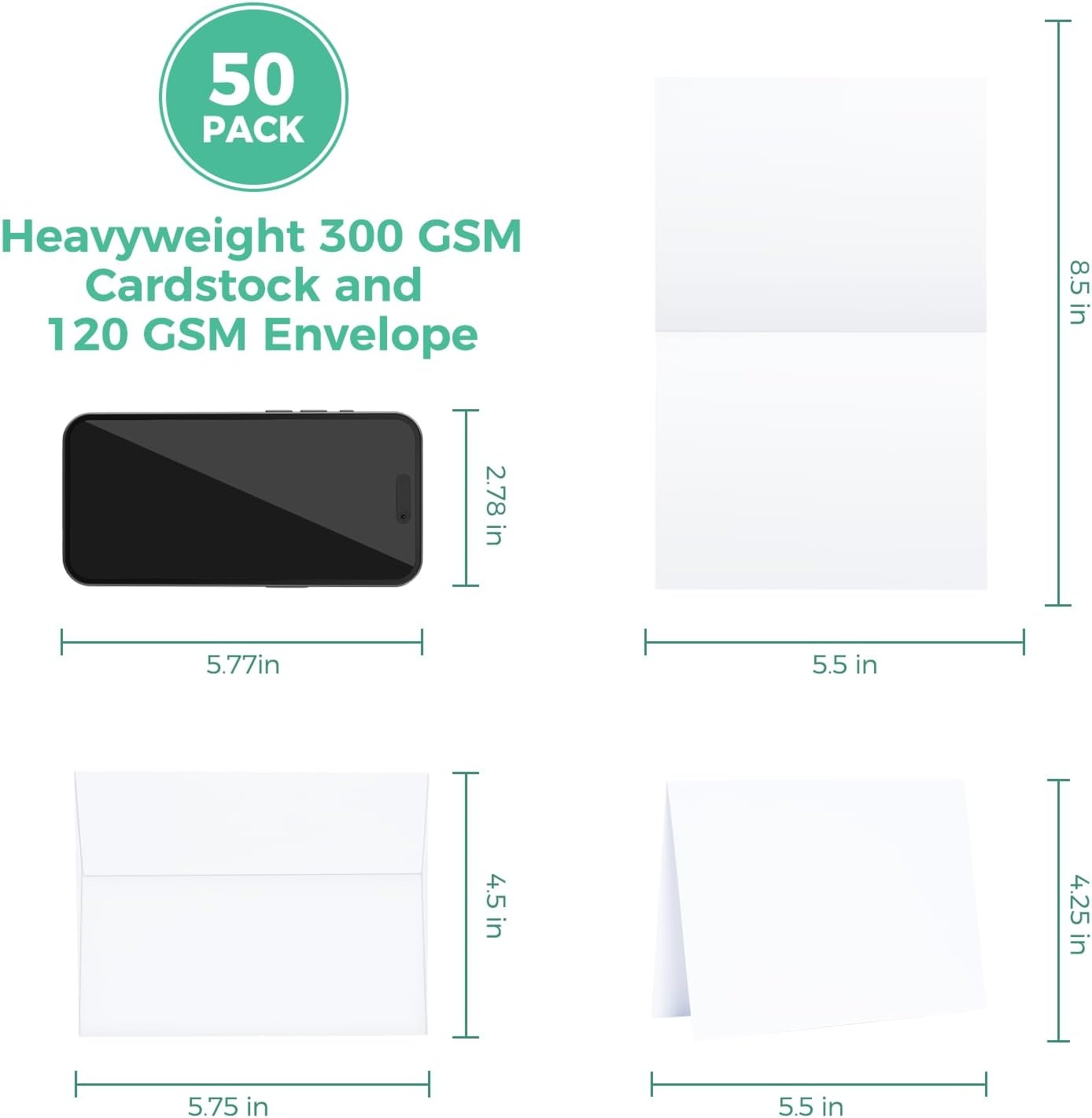 image:imageOhuhu Blank White Cards and Envelopes 50 Pack 425 x 55 Heavyweight Folded Cardstock and A2 Envelopes for DIY Greeting Cards Wedding Birthday Invitations Baby Shower Thank You Cards and MoreA2 425x55