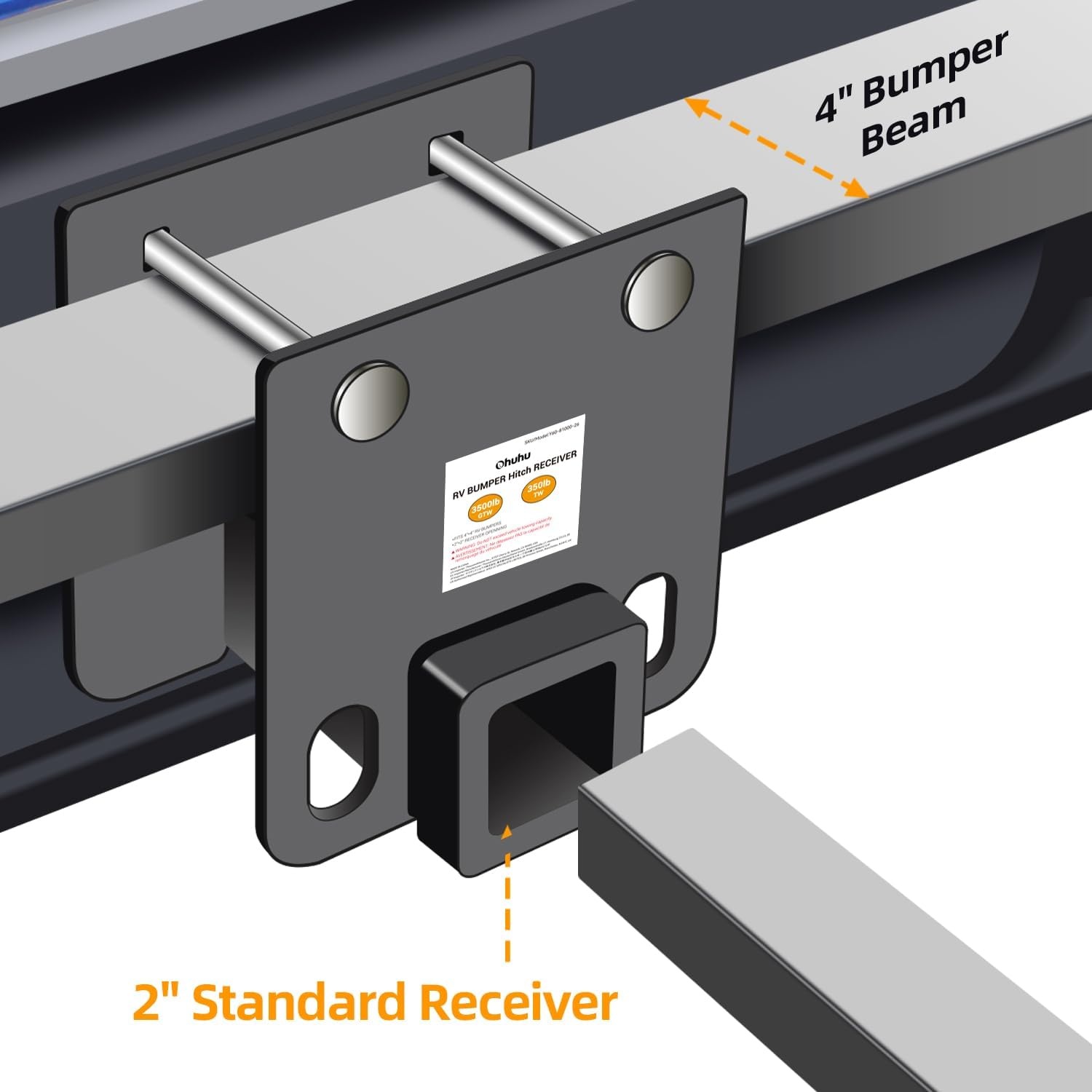 image:imageOhuhu Bolton RV Bumper Hitch Receiver Adapter Fits 445 Beam 2 Receiver 200Lbs Tongue Weight Capacity Travel Trailer Rear Bumper with Hitch Pin amp Hitch Cover Fit for Camper Bike Racks Cargo CarFit 4 Bumper Beam