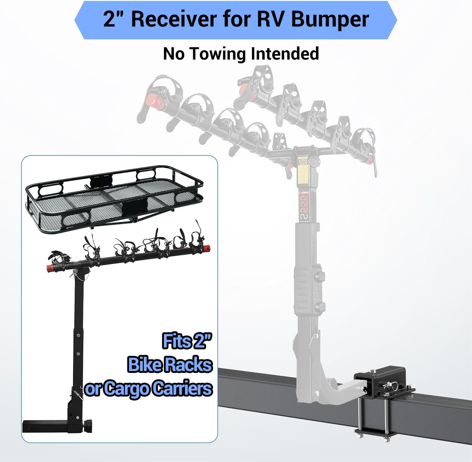 image:imageOhuhu Bolton RV Bumper Hitch Receiver Adapter Fits 445 Beam 2 Receiver 200Lbs Tongue Weight Capacity Travel Trailer Rear Bumper with Hitch Pin amp Hitch Cover Fit for Camper Bike Racks Cargo CarFit 4 to 45 Bumper Beam