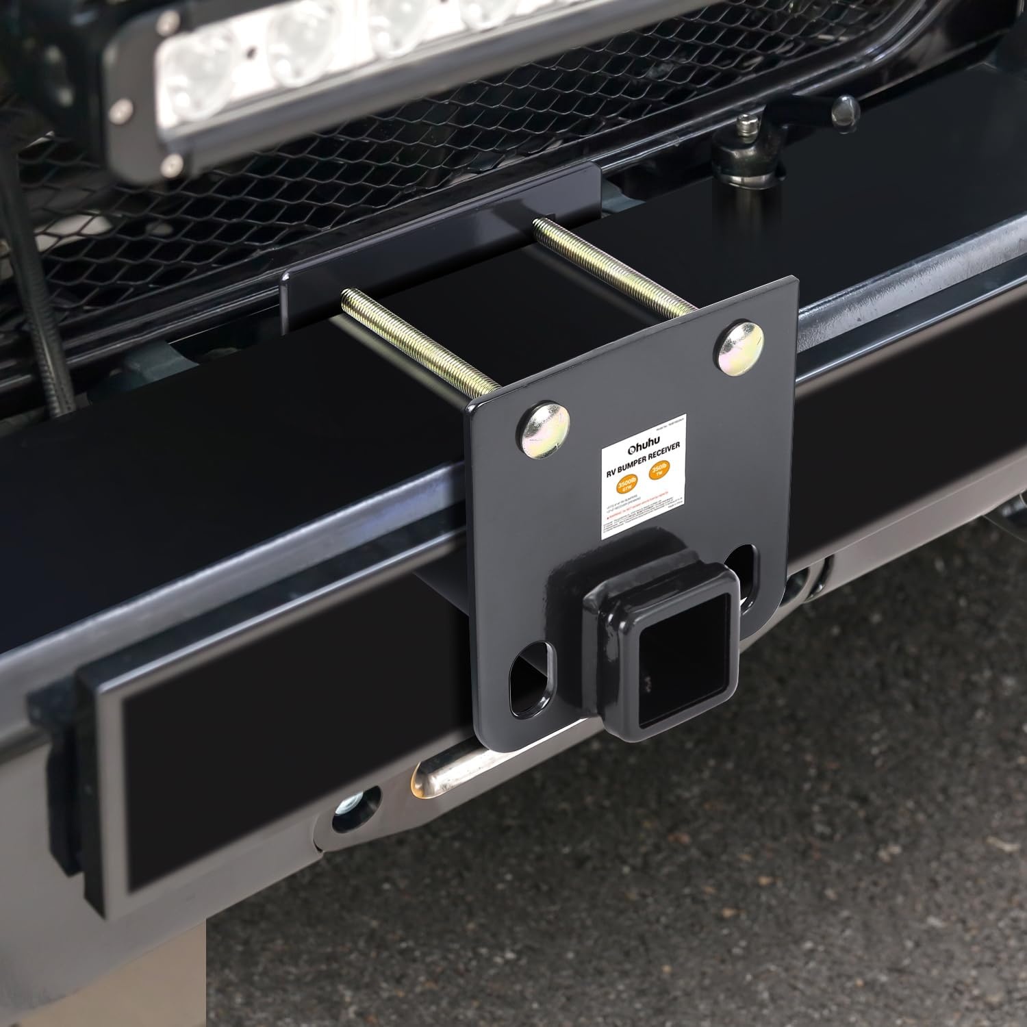 image:imageOhuhu Bolton RV Bumper Hitch Receiver Adapter Fits 445 Beam 2 Receiver 200Lbs Tongue Weight Capacity Travel Trailer Rear Bumper with Hitch Pin amp Hitch Cover Fit for Camper Bike Racks Cargo CarFit 4 Bumper Beam
