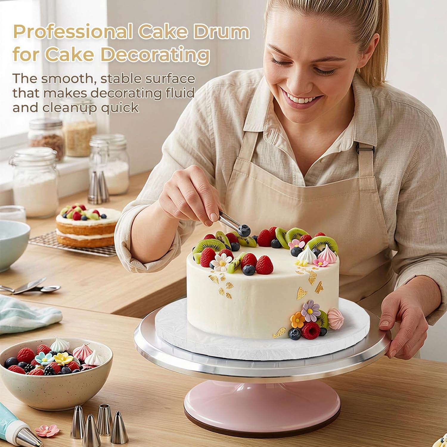 image:imageOhuhu Cake Boards 12 Inch Extra Thick Greaseproof amp Sturdy Cardboard Marble Pattern 10 Inch 2 Pack Round Corrugated Cardboard Wrapped Edges for MultiLayered Cakes Weddings BirthdaysWhite
