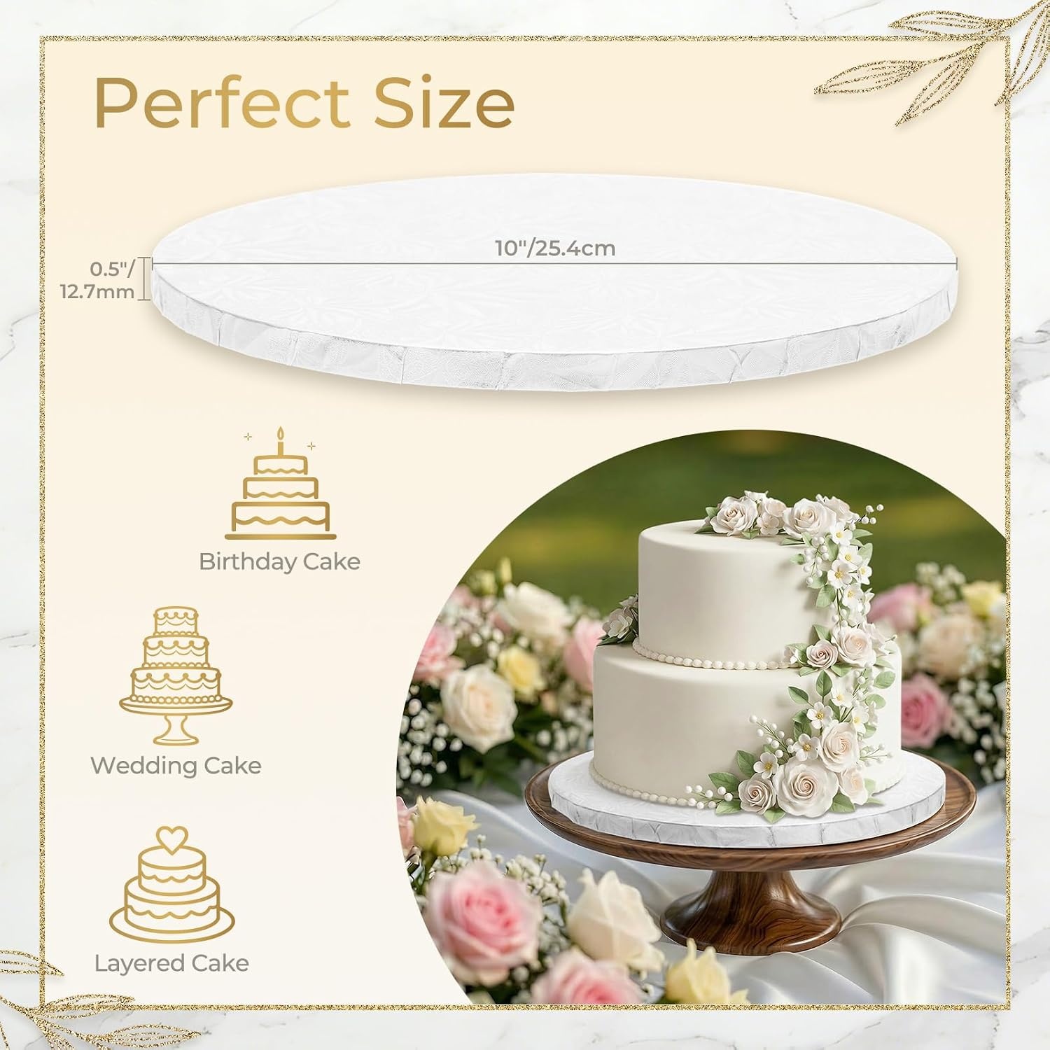 image:imageOhuhu Cake Boards 12 Inch Extra Thick Greaseproof amp Sturdy Cardboard Marble Pattern 10 Inch 2 Pack Round Corrugated Cardboard Wrapped Edges for MultiLayered Cakes Weddings BirthdaysWhite