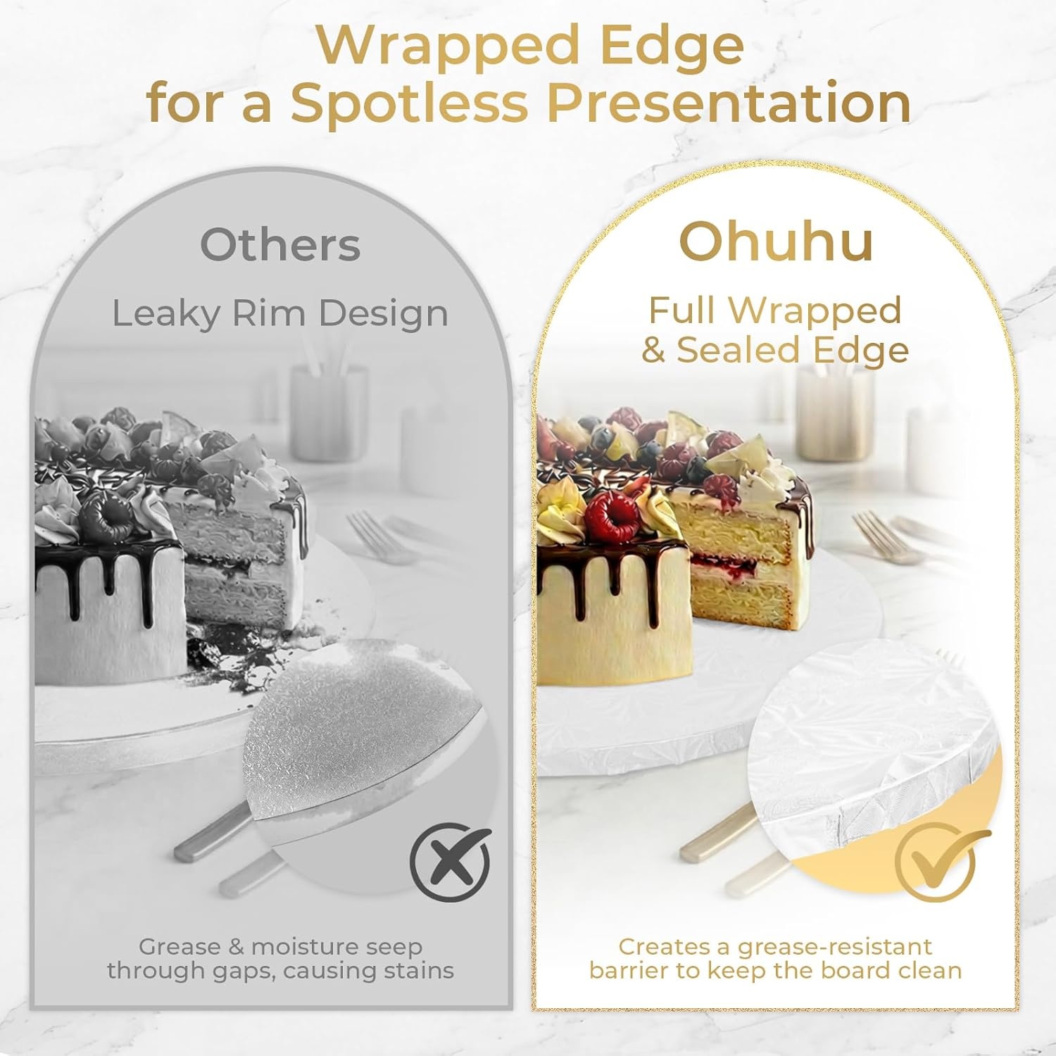 image:imageOhuhu Cake Boards 12 Inch Extra Thick Greaseproof amp Sturdy Cardboard Marble Pattern 10 Inch 2 Pack Round Corrugated Cardboard Wrapped Edges for MultiLayered Cakes Weddings BirthdaysWhite