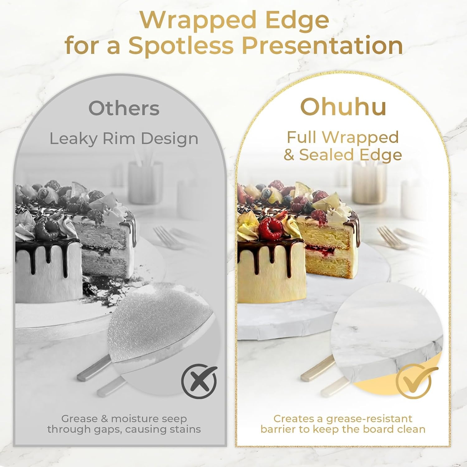 image:imageOhuhu Cake Boards 12 Inch Extra Thick Greaseproof amp Sturdy Cardboard Marble Pattern 10 Inch 2 Pack Round Corrugated Cardboard Wrapped Edges for MultiLayered Cakes Weddings BirthdaysMarble