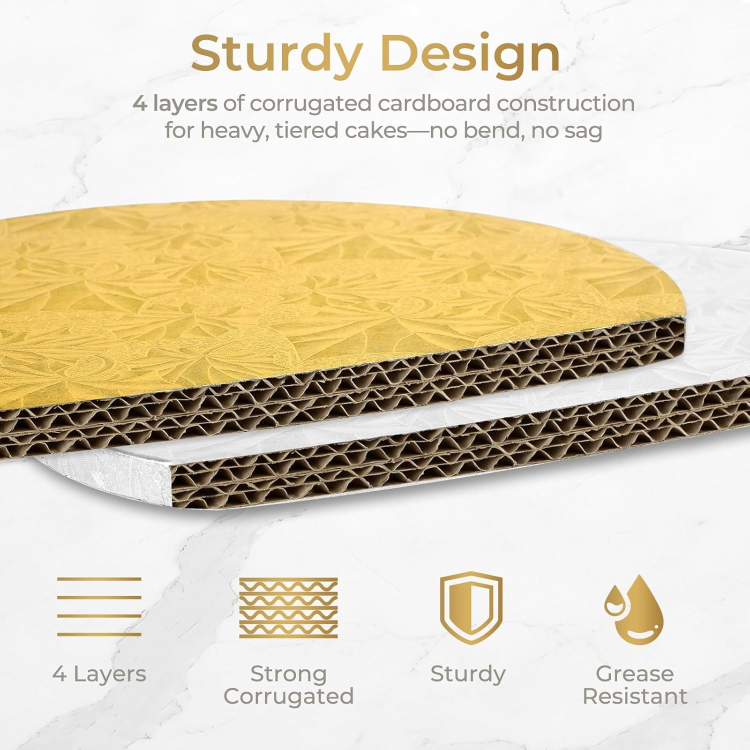 image:imageOhuhu Cake Boards 12 Inch Extra Thick Greaseproof amp Sturdy Cardboard Marble Pattern 10 Inch 2 Pack Round Corrugated Cardboard Wrapped Edges for MultiLayered Cakes Weddings BirthdaysWhitegold