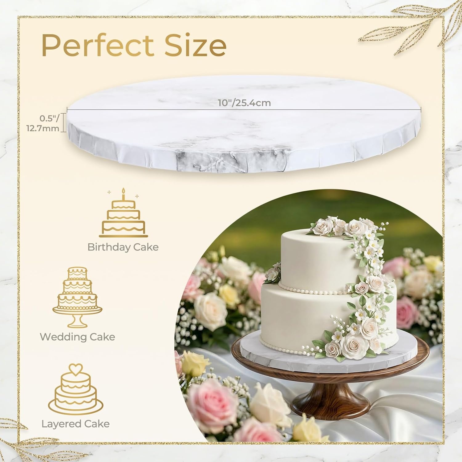 image:imageOhuhu Cake Boards 12 Inch Extra Thick Greaseproof amp Sturdy Cardboard Marble Pattern 10 Inch 2 Pack Round Corrugated Cardboard Wrapped Edges for MultiLayered Cakes Weddings BirthdaysMarble