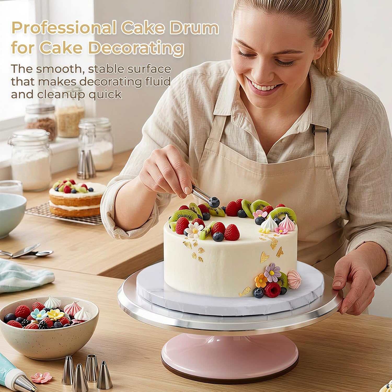 image:imageOhuhu Cake Boards 12 Inch Extra Thick Greaseproof amp Sturdy Cardboard Marble Pattern 10 Inch 2 Pack Round Corrugated Cardboard Wrapped Edges for MultiLayered Cakes Weddings BirthdaysMarble