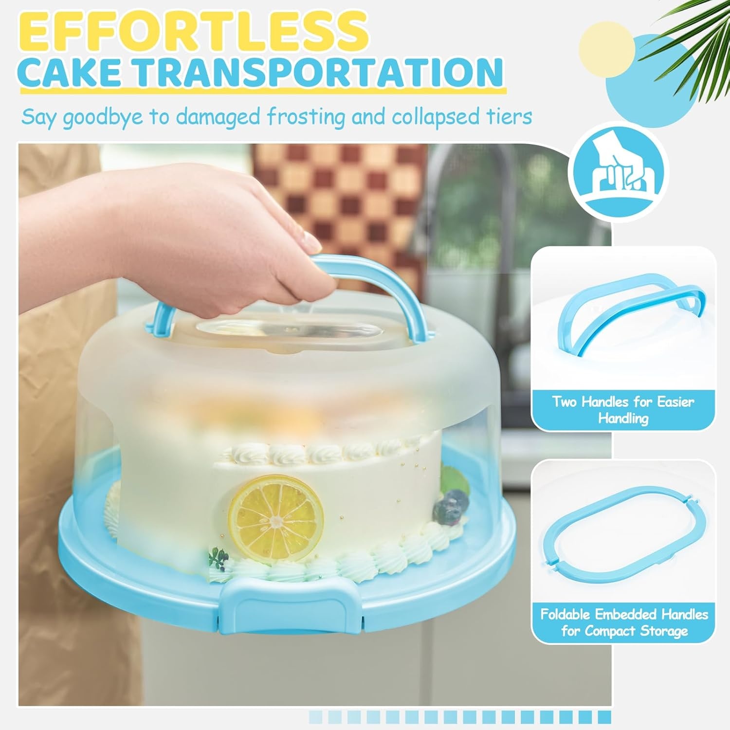 image:imageOhuhu Cake Holder BPAFree Cake Carrier with Lid and Handle Cake Transport Container Portable Cake Keeper Two Sided Base for Pies Cookies Nuts Fruit etc Suitable for 10 inch Cake GiftsBlue