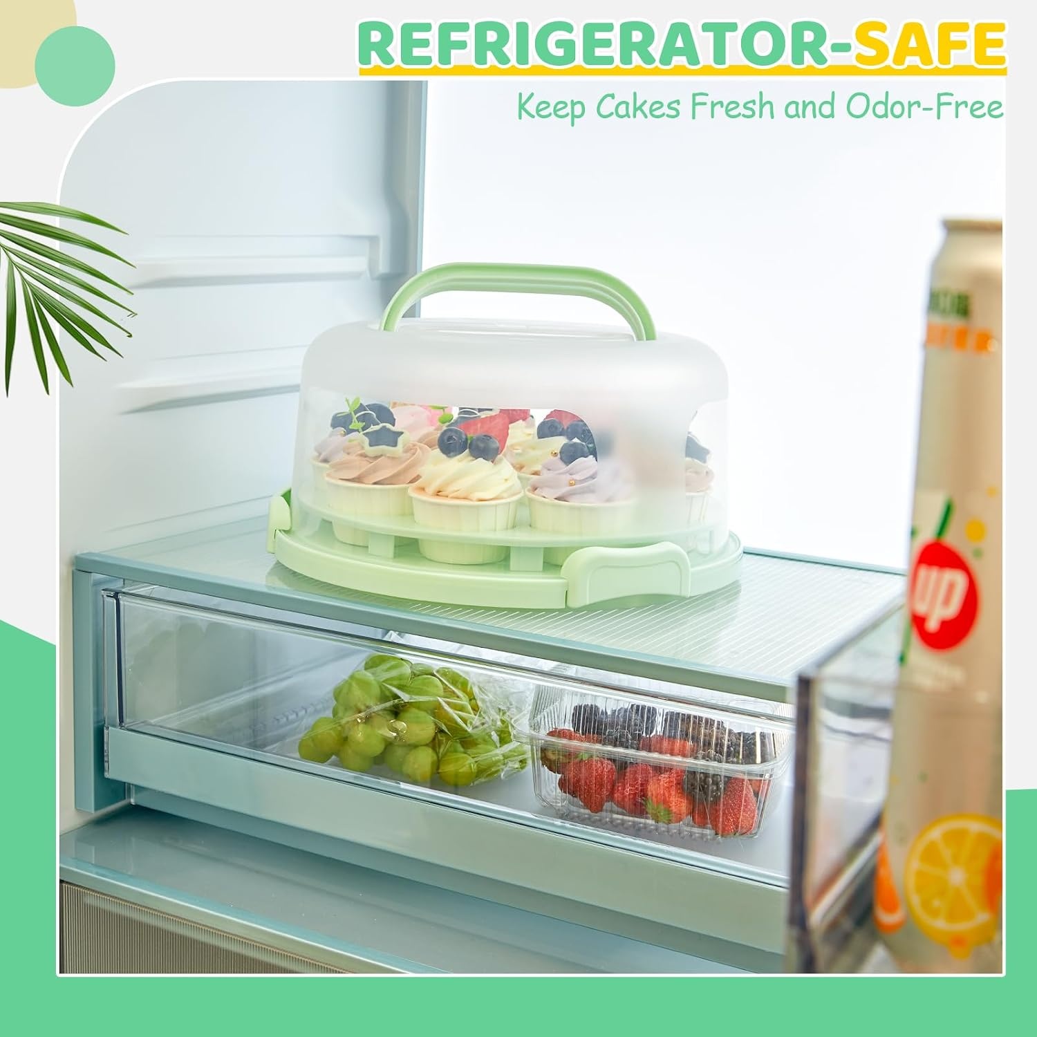 image:imageOhuhu Cake Holder BPAFree Cake Carrier with Lid and Handle Cake Transport Container Portable Cake Keeper Two Sided Base for Pies Cookies Nuts Fruit etc Suitable for 10 inch Cake GiftsGreen