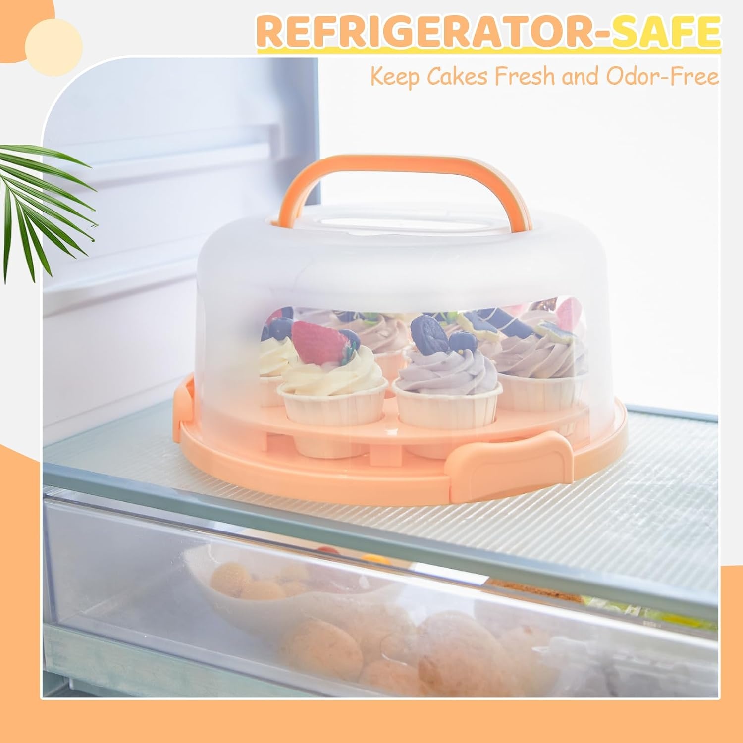 image:imageOhuhu Cake Holder BPAFree Cake Carrier with Lid and Handle Cake Transport Container Portable Cake Keeper Two Sided Base for Pies Cookies Nuts Fruit etc Suitable for 10 inch Cake GiftsPeach