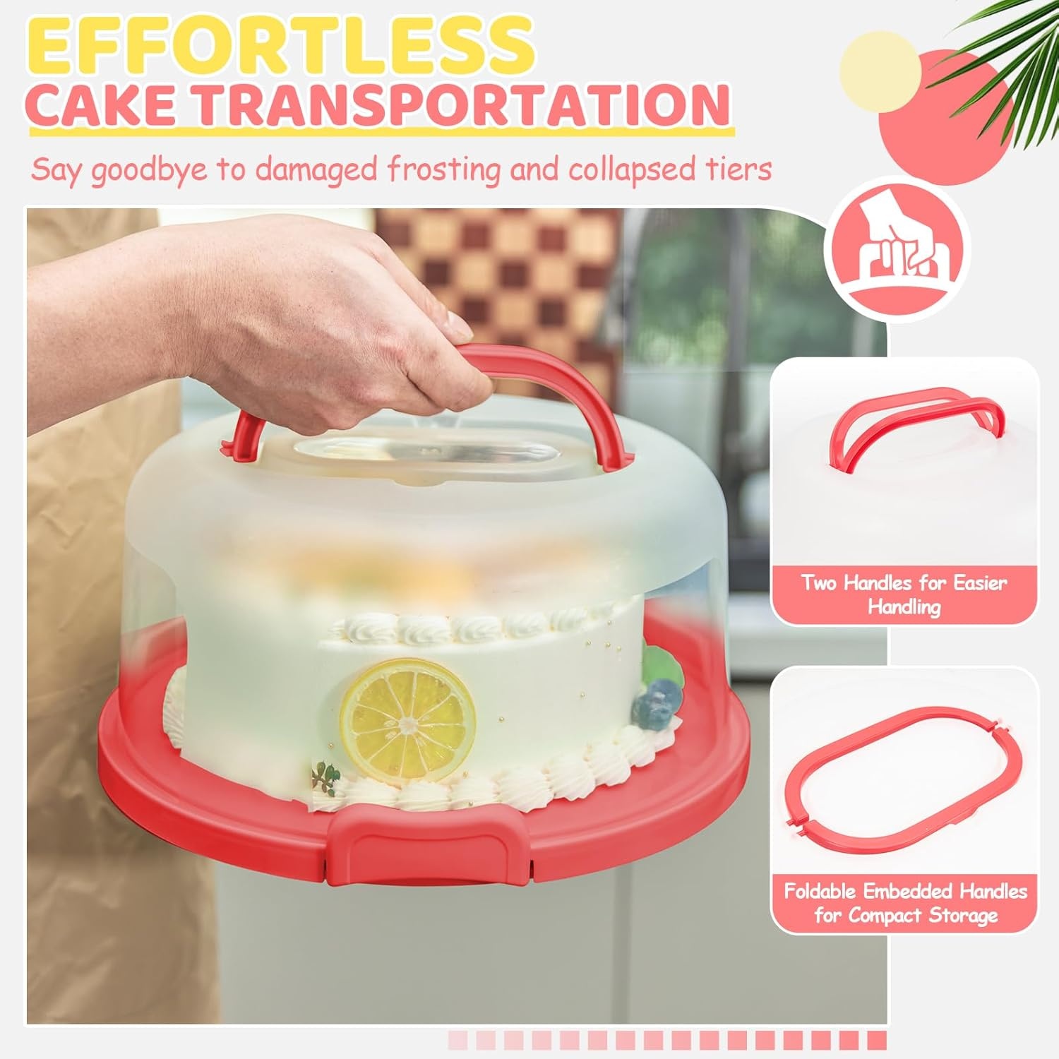 image:imageOhuhu Cake Holder BPAFree Cake Carrier with Lid and Handle Cake Transport Container Portable Cake Keeper Two Sided Base for Pies Cookies Nuts Fruit etc Suitable for 10 inch Cake GiftsRed