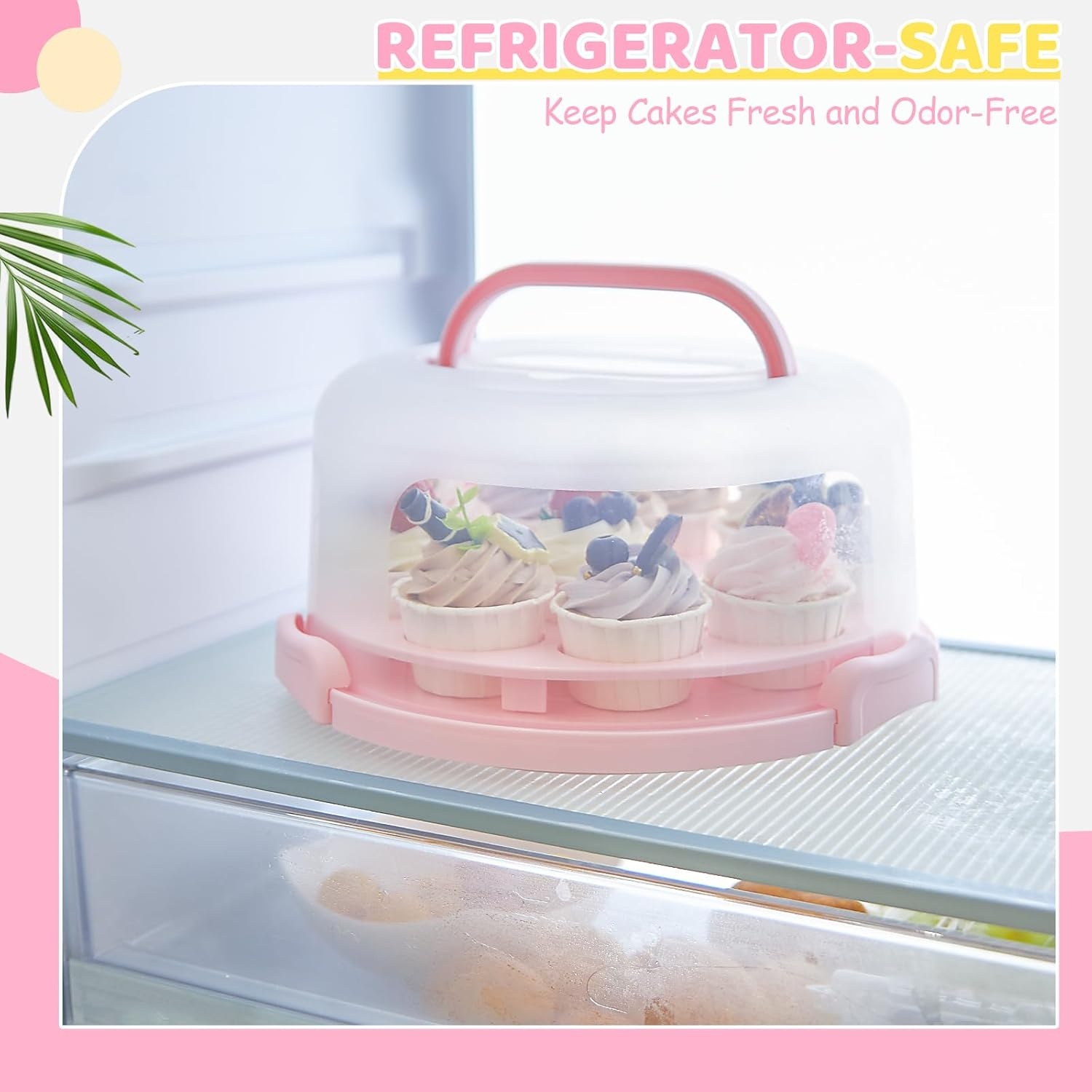 image:imageOhuhu Cake Holder BPAFree Cake Carrier with Lid and Handle Cake Transport Container Portable Cake Keeper Two Sided Base for Pies Cookies Nuts Fruit etc Suitable for 10 inch Cake GiftsPink