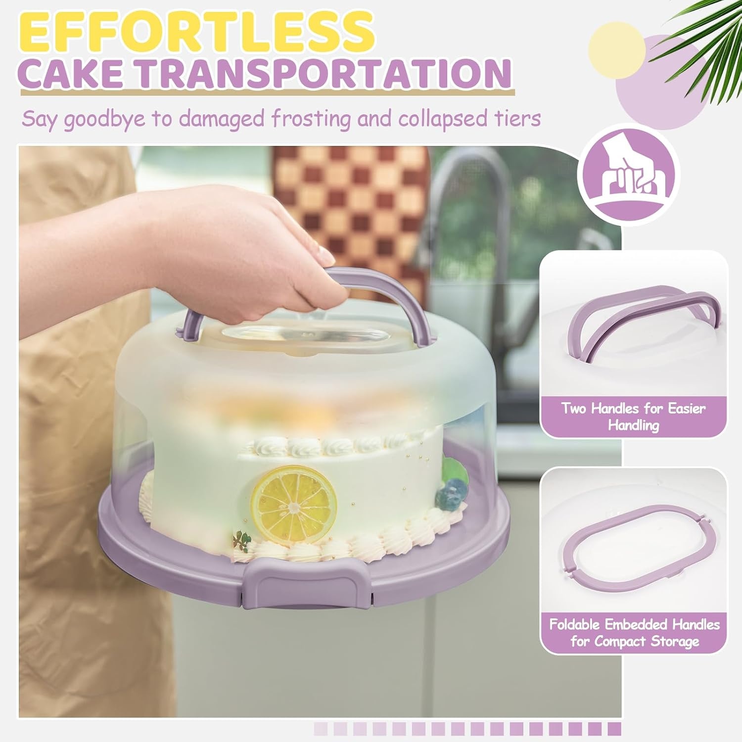 image:imageOhuhu Cake Holder BPAFree Cake Carrier with Lid and Handle Cake Transport Container Portable Cake Keeper Two Sided Base for Pies Cookies Nuts Fruit etc Suitable for 10 inch Cake GiftsPurple