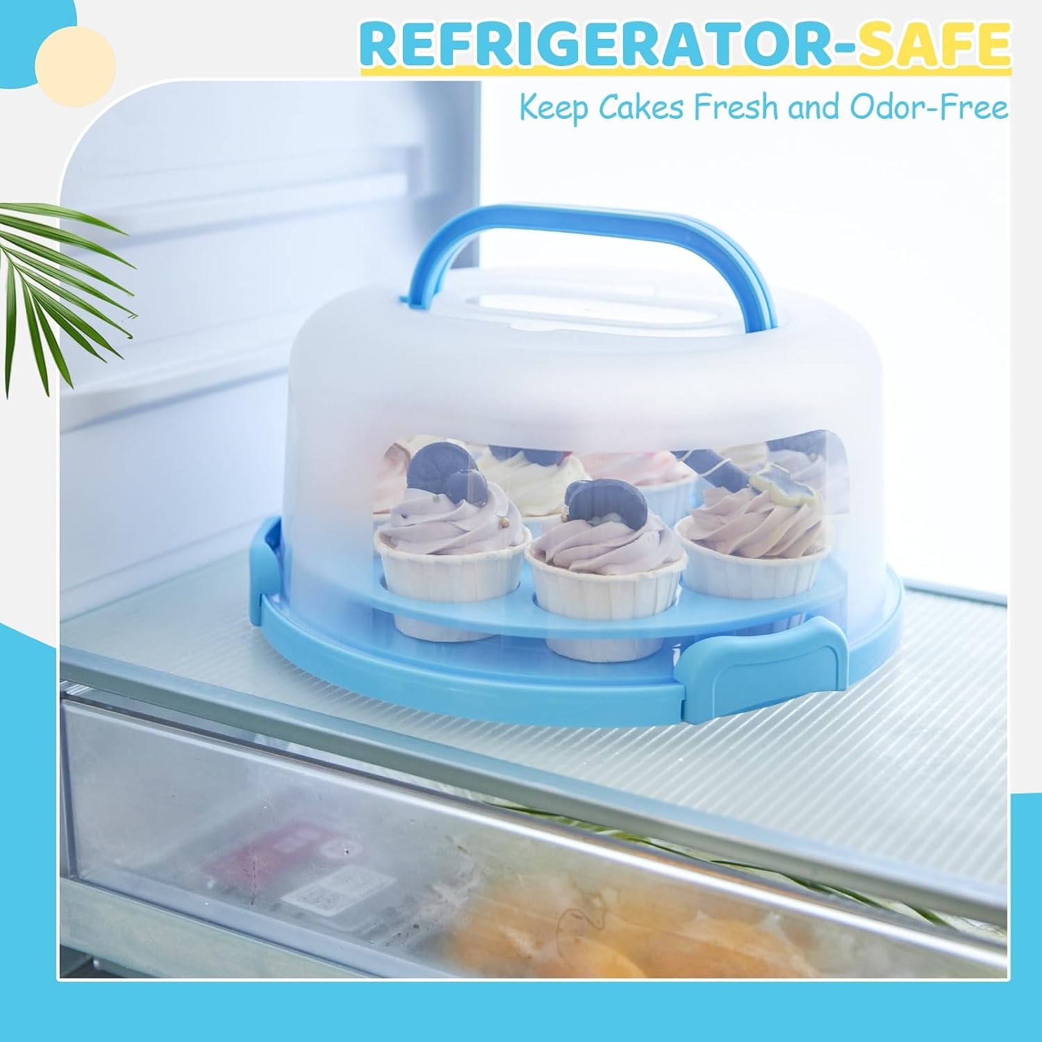 image:imageOhuhu Cake Holder BPAFree Cake Carrier with Lid and Handle Cake Transport Container Portable Cake Keeper Two Sided Base for Pies Cookies Nuts Fruit etc Suitable for 10 inch Cake GiftsBlue