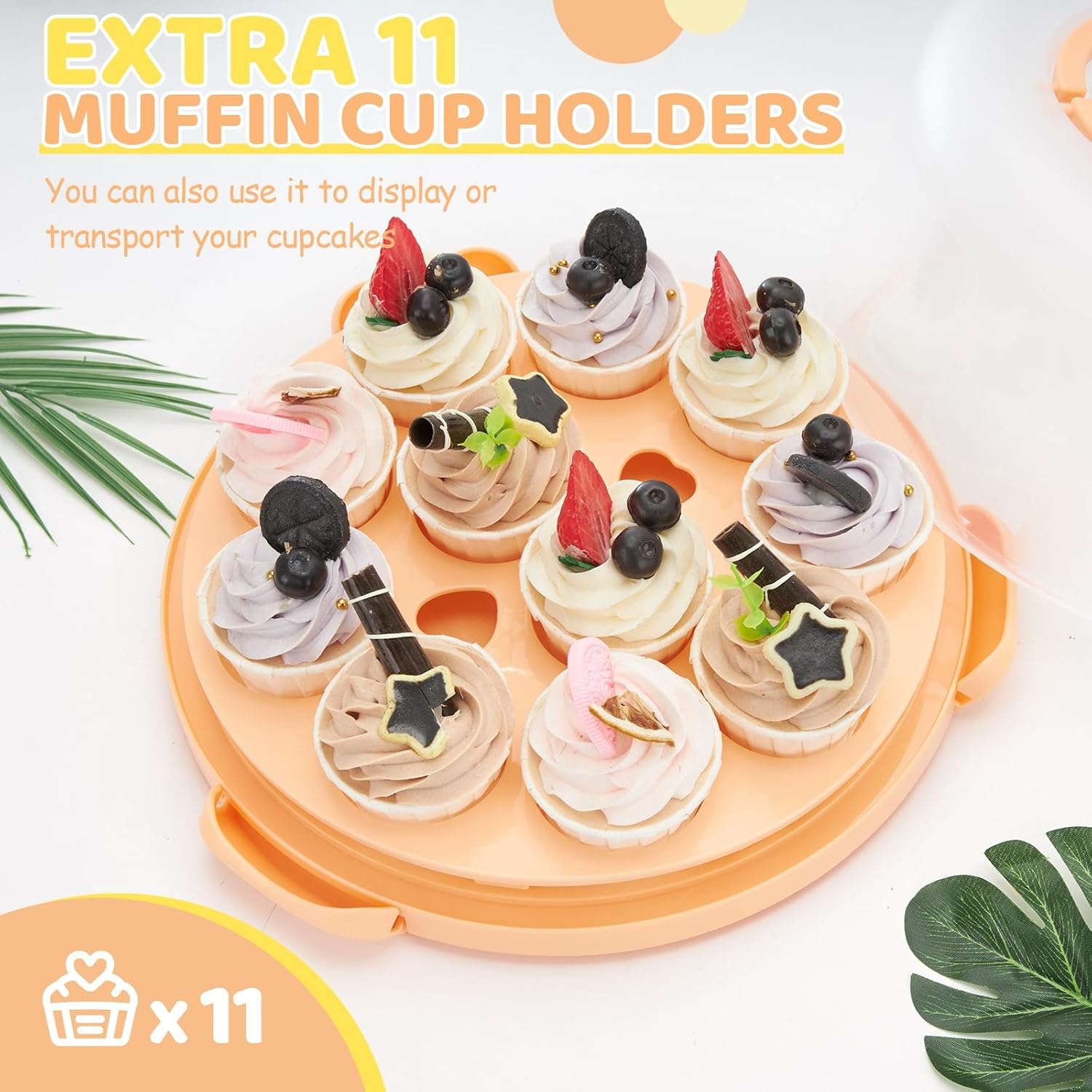 image:imageOhuhu Cake Holder BPAFree Cake Carrier with Lid and Handle Cake Transport Container Portable Cake Keeper Two Sided Base for Pies Cookies Nuts Fruit etc Suitable for 10 inch Cake GiftsPeach