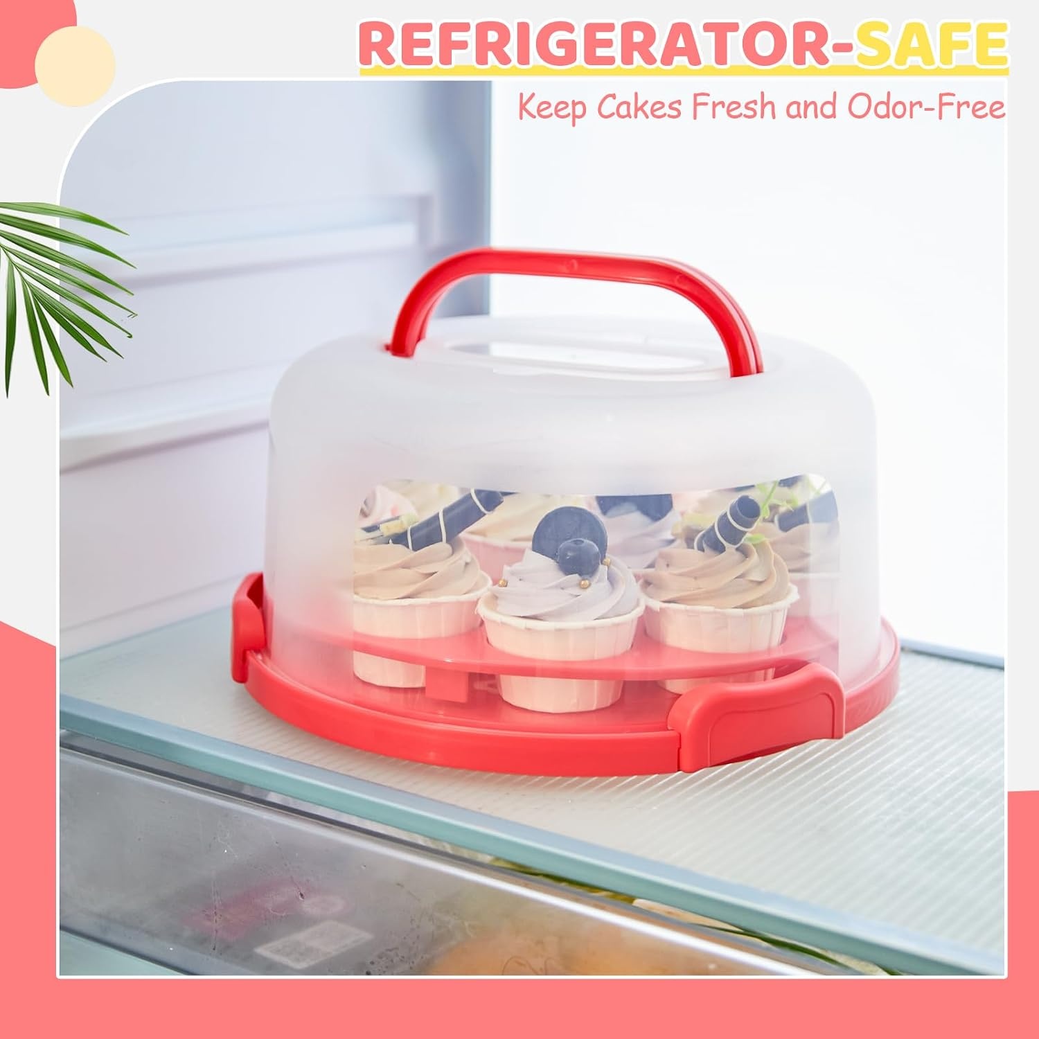 image:imageOhuhu Cake Holder BPAFree Cake Carrier with Lid and Handle Cake Transport Container Portable Cake Keeper Two Sided Base for Pies Cookies Nuts Fruit etc Suitable for 10 inch Cake GiftsRed