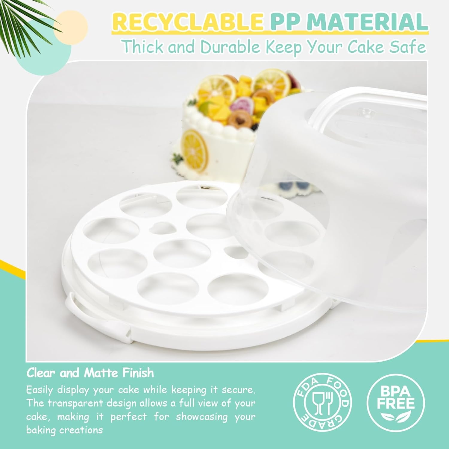image:imageOhuhu Cake Holder BPAFree Cake Carrier with Lid and Handle Cake Transport Container Portable Cake Keeper Two Sided Base for Pies Cookies Nuts Fruit etc Suitable for 10 inch Cake GiftsWhite