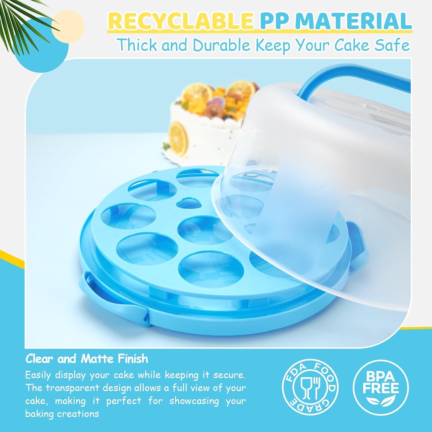 image:imageOhuhu Cake Holder BPAFree Cake Carrier with Lid and Handle Cake Transport Container Portable Cake Keeper Two Sided Base for Pies Cookies Nuts Fruit etc Suitable for 10 inch Cake GiftsBlue
