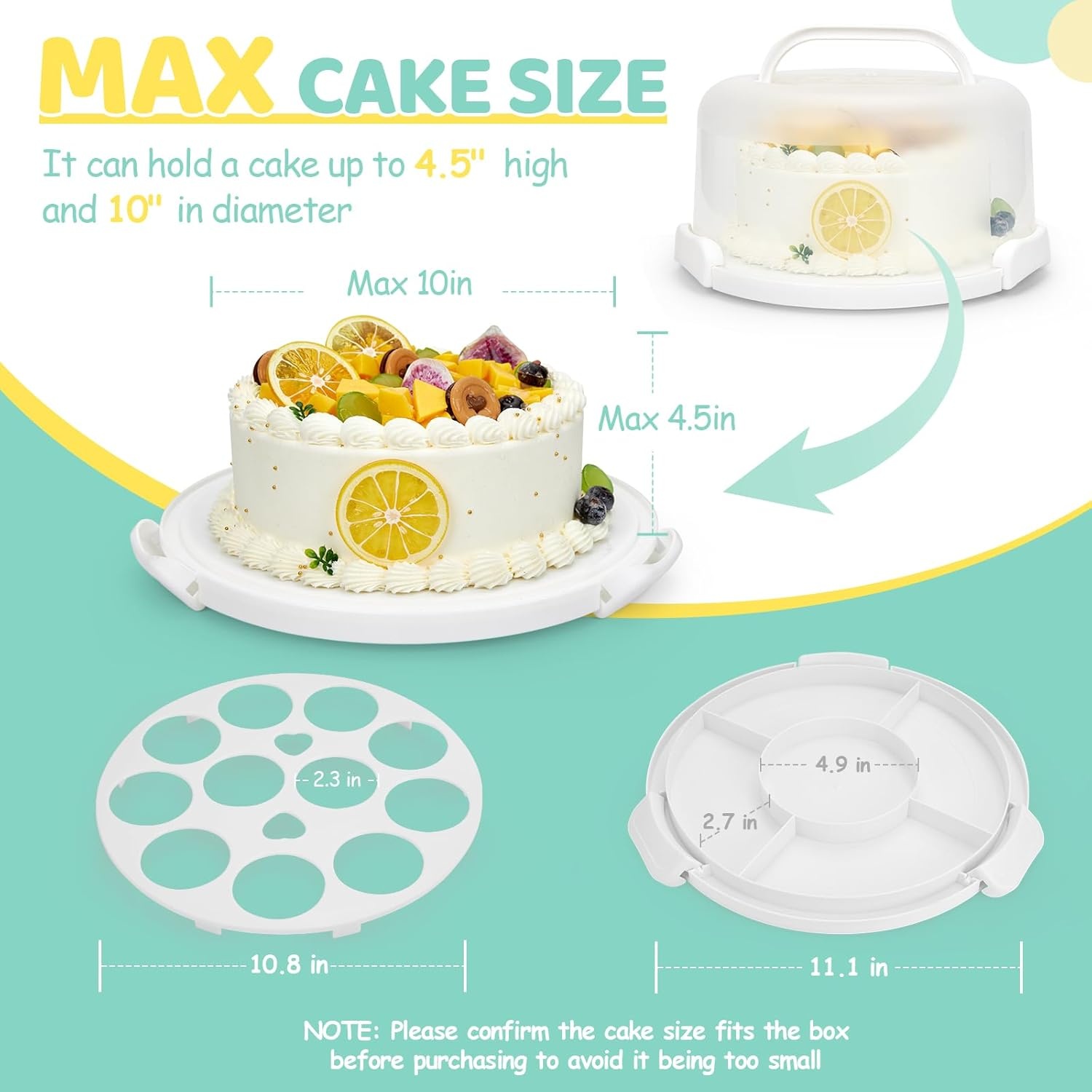 image:imageOhuhu Cake Holder BPAFree Cake Carrier with Lid and Handle Cake Transport Container Portable Cake Keeper Two Sided Base for Pies Cookies Nuts Fruit etc Suitable for 10 inch Cake GiftsWhite