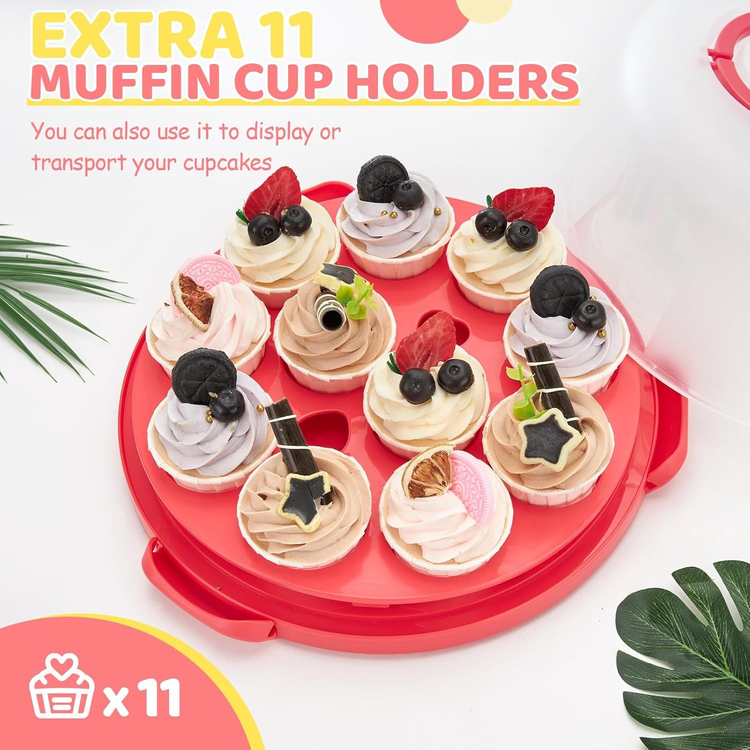 image:imageOhuhu Cake Holder BPAFree Cake Carrier with Lid and Handle Cake Transport Container Portable Cake Keeper Two Sided Base for Pies Cookies Nuts Fruit etc Suitable for 10 inch Cake GiftsRed