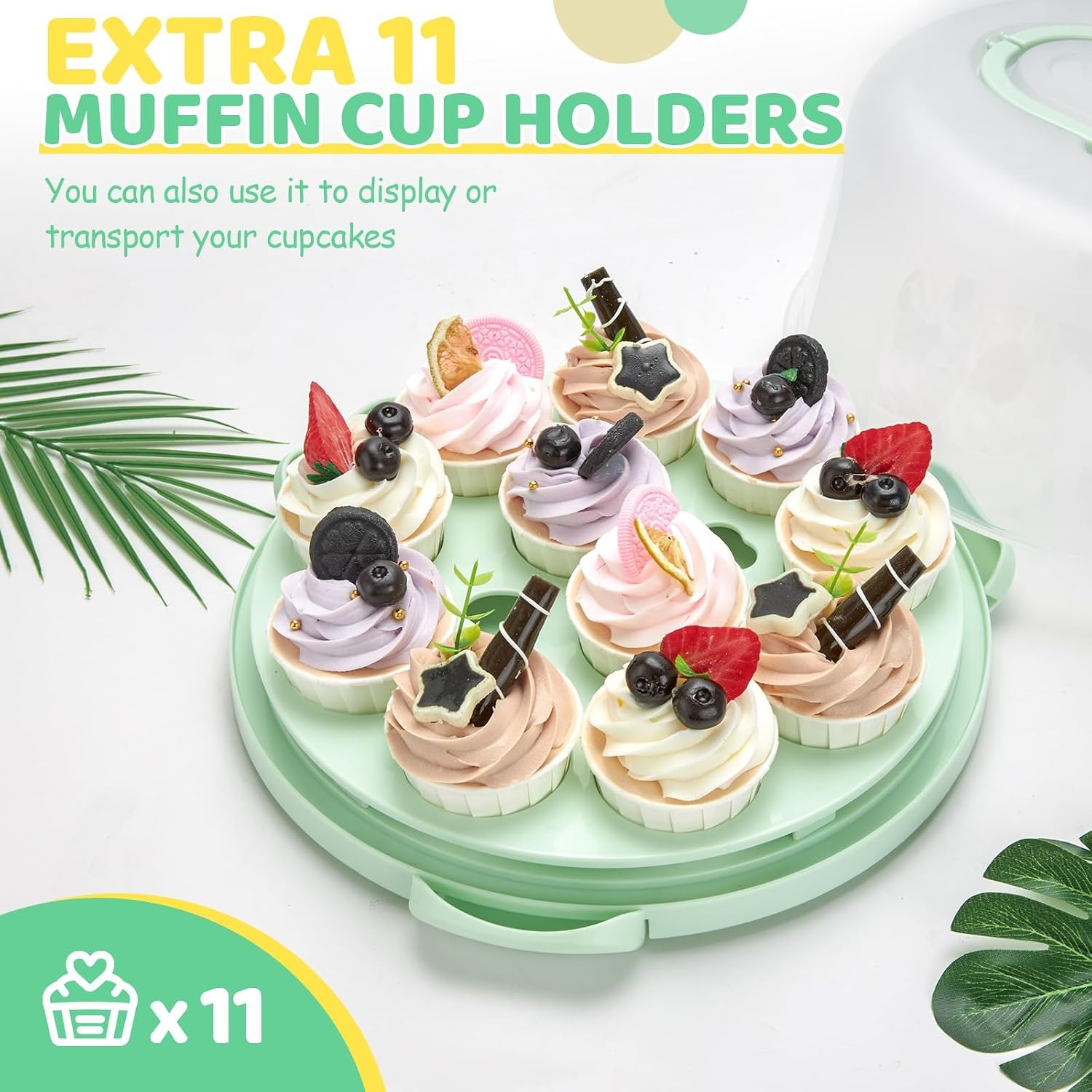 image:imageOhuhu Cake Holder BPAFree Cake Carrier with Lid and Handle Cake Transport Container Portable Cake Keeper Two Sided Base for Pies Cookies Nuts Fruit etc Suitable for 10 inch Cake GiftsGreen