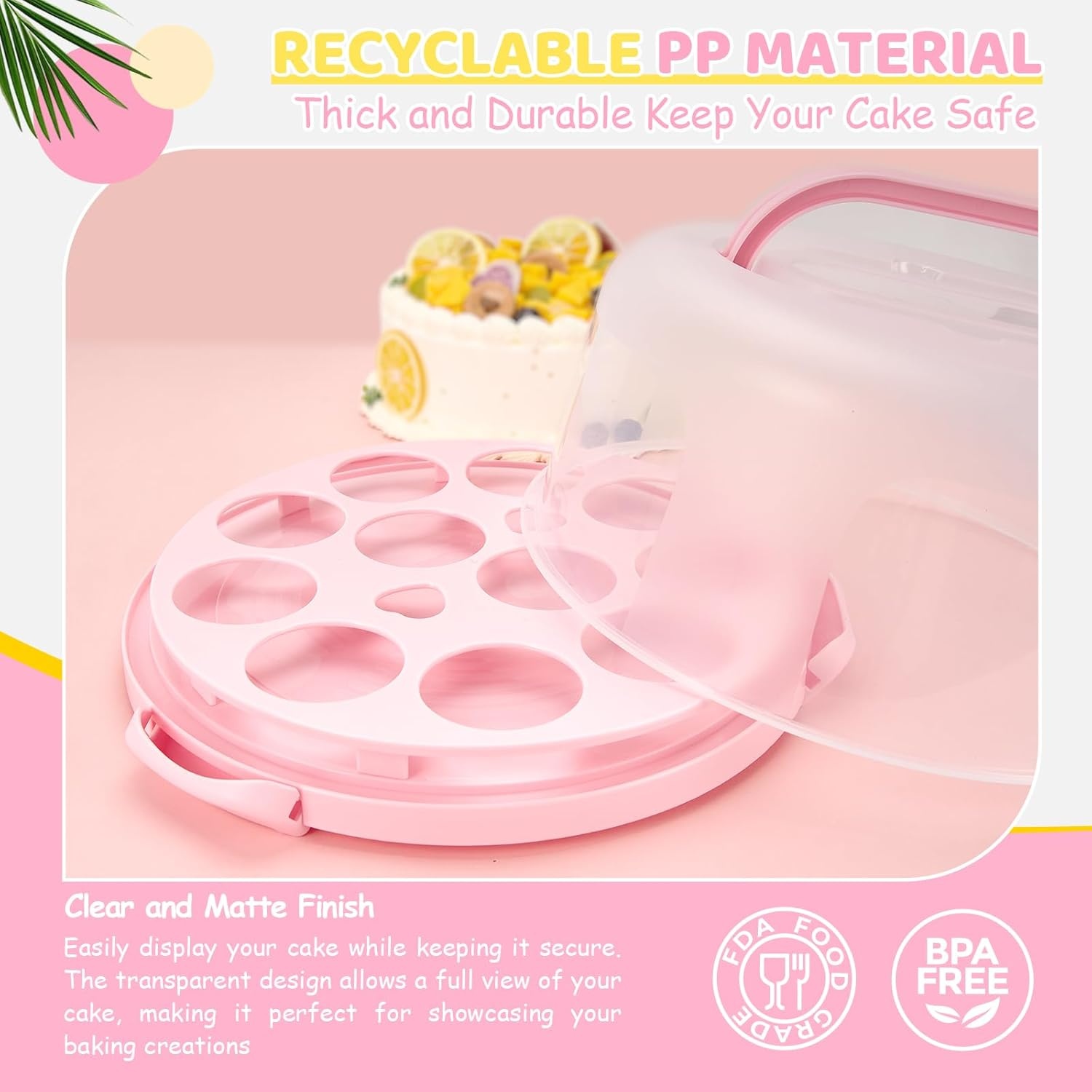 image:imageOhuhu Cake Holder BPAFree Cake Carrier with Lid and Handle Cake Transport Container Portable Cake Keeper Two Sided Base for Pies Cookies Nuts Fruit etc Suitable for 10 inch Cake GiftsPink