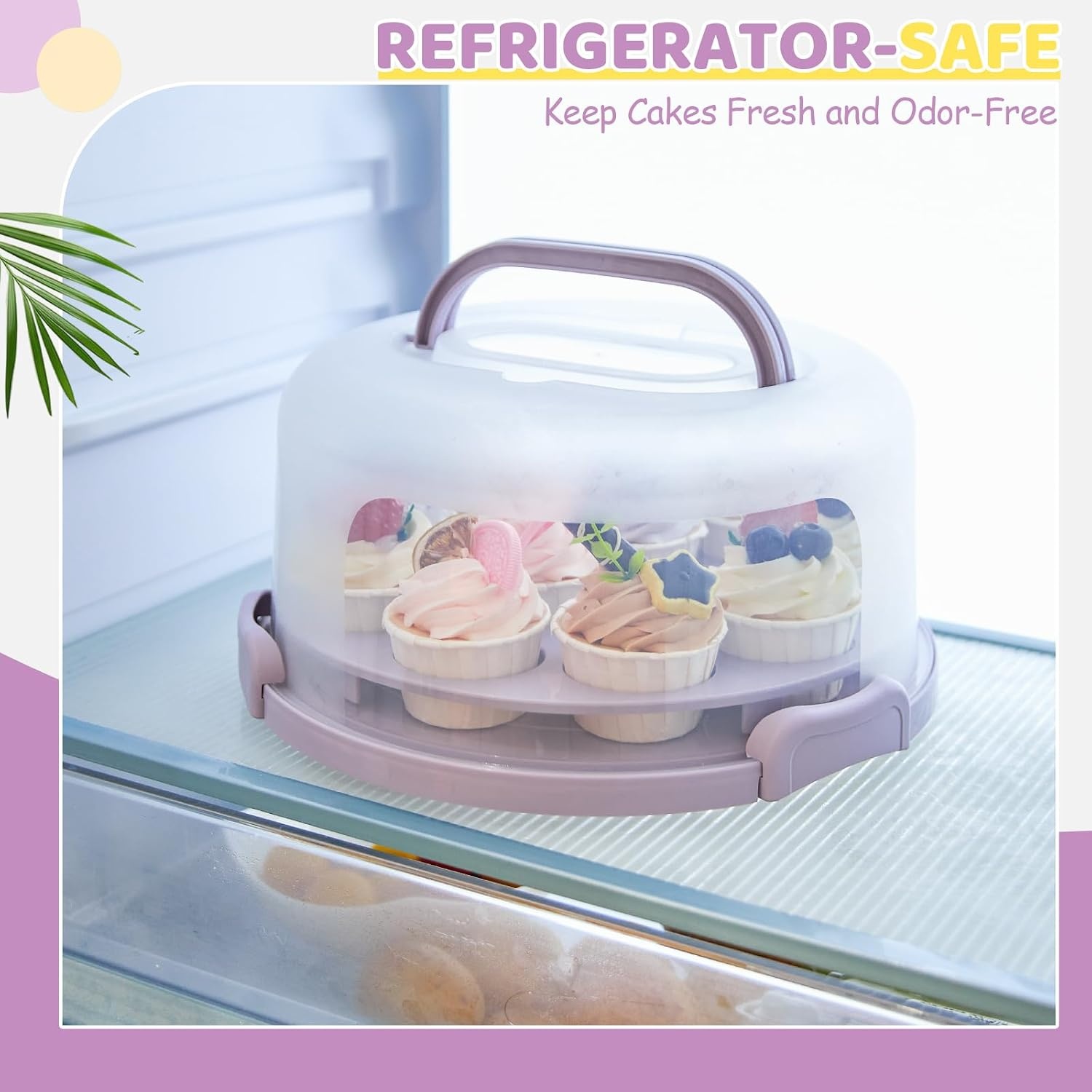 image:imageOhuhu Cake Holder BPAFree Cake Carrier with Lid and Handle Cake Transport Container Portable Cake Keeper Two Sided Base for Pies Cookies Nuts Fruit etc Suitable for 10 inch Cake GiftsPurple