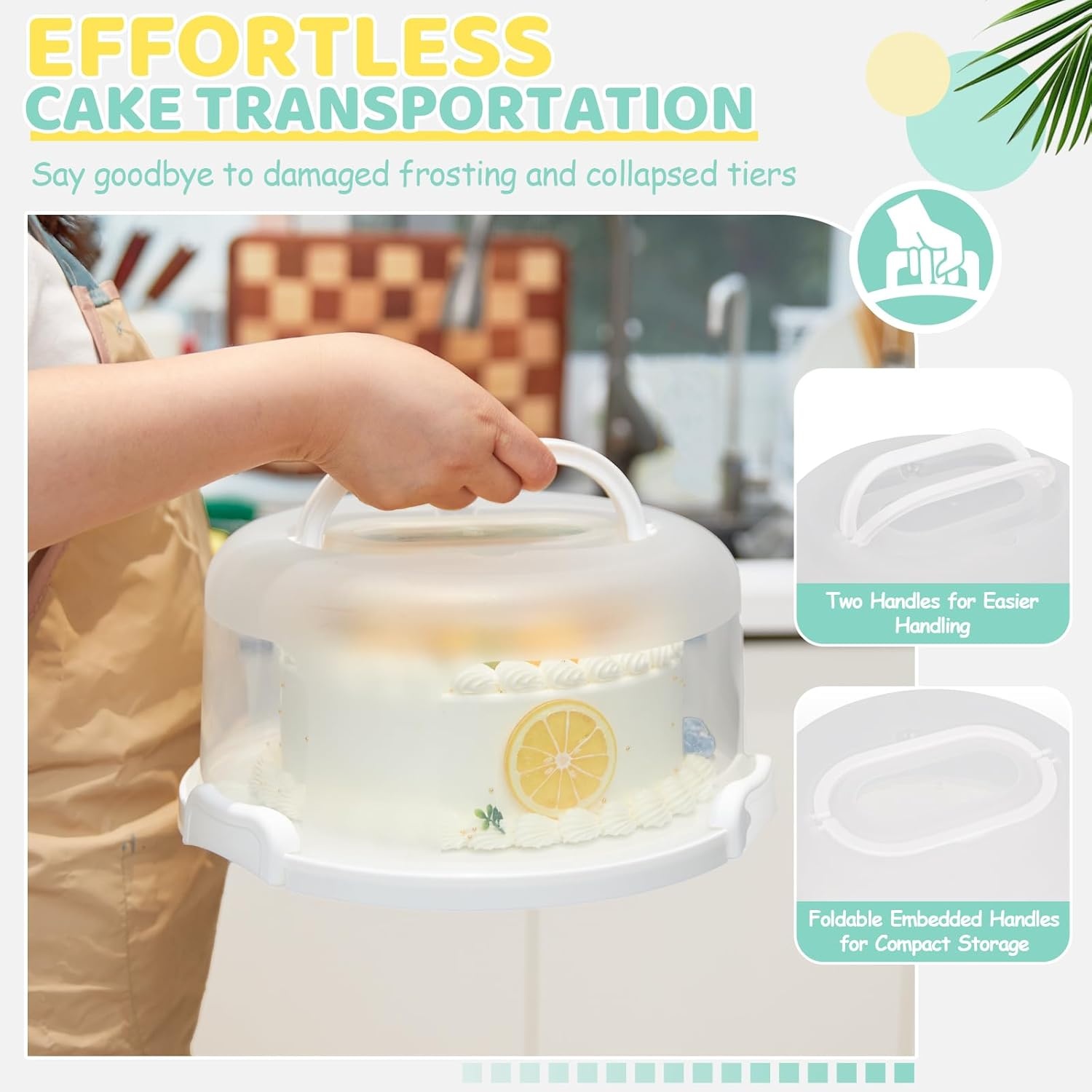 image:imageOhuhu Cake Holder BPAFree Cake Carrier with Lid and Handle Cake Transport Container Portable Cake Keeper Two Sided Base for Pies Cookies Nuts Fruit etc Suitable for 10 inch Cake GiftsWhite